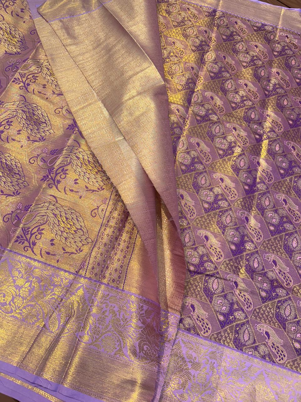 Lavender Kanjivaram Silk Saree with Rich Zari Border & Brocade Blouse