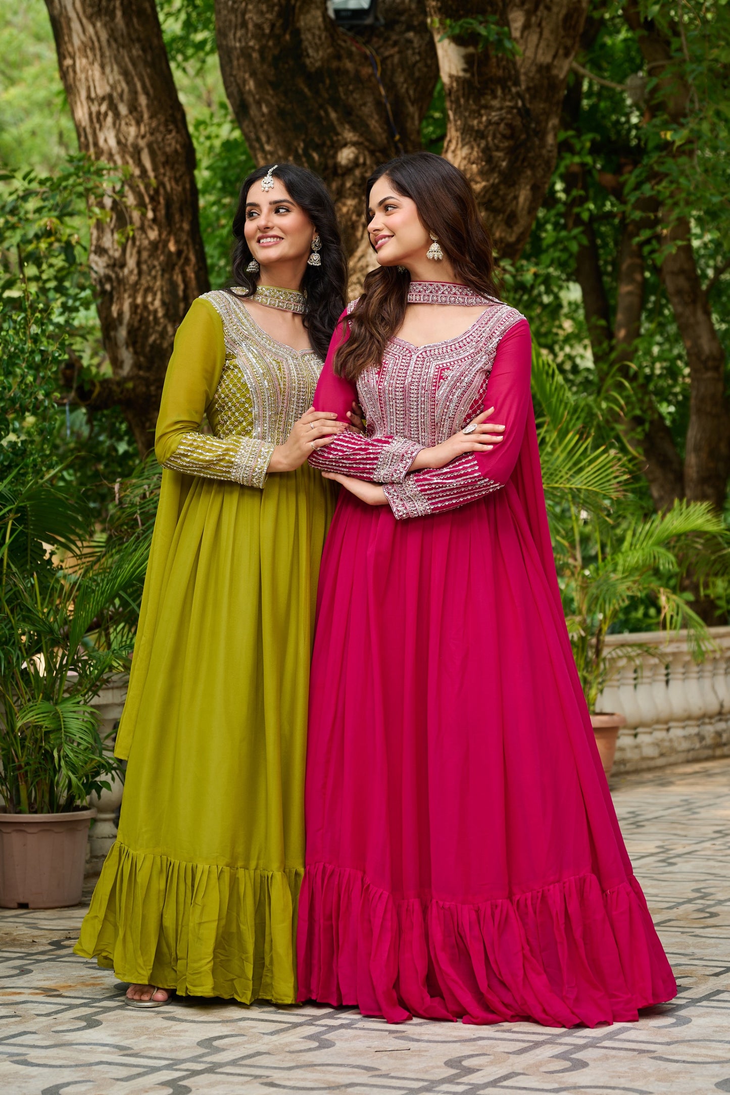 Premium Star Georgette Designer Gown with Embroidery & Sequins Work – Includes Dupatta