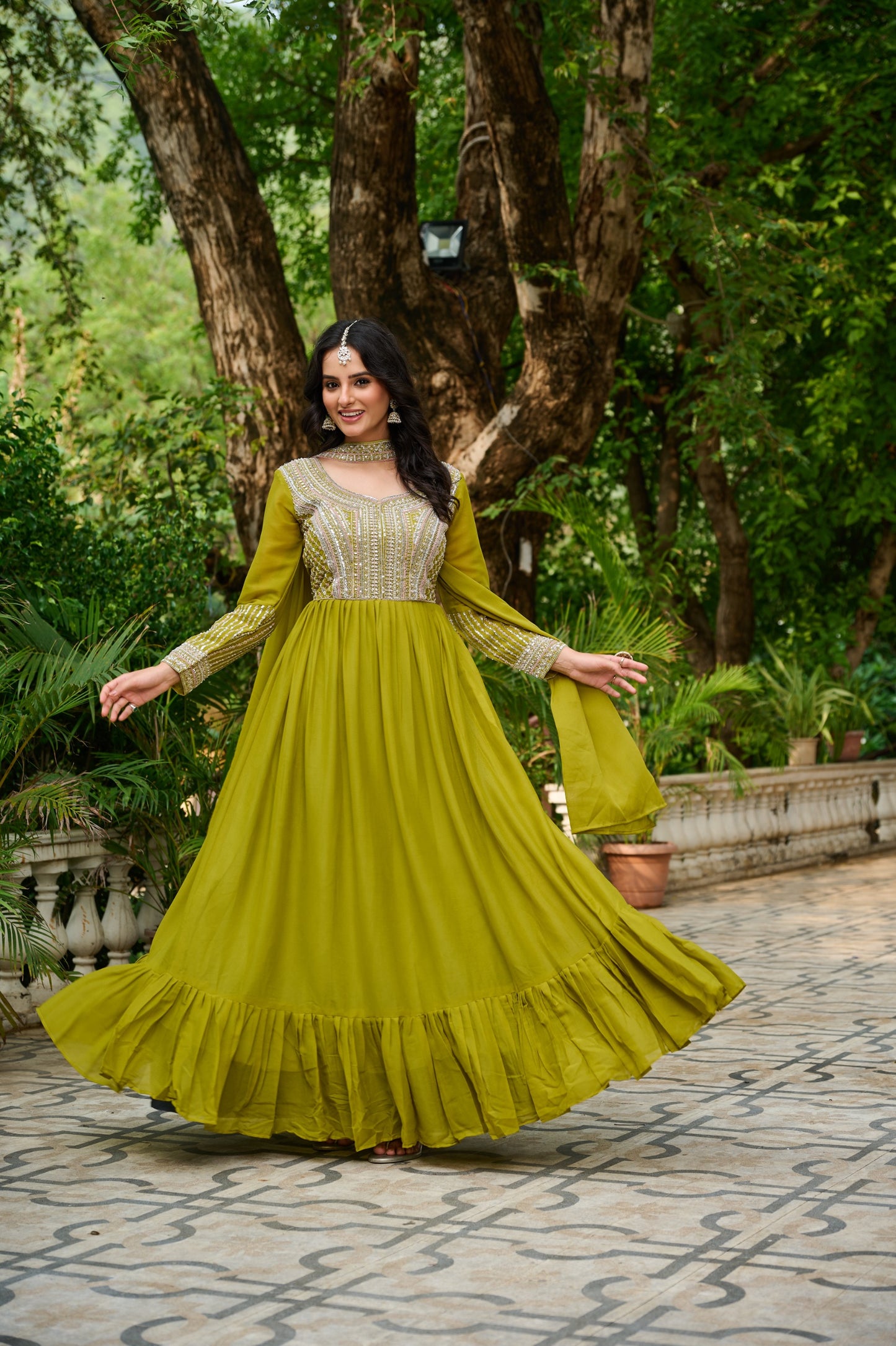 Premium Star Georgette Designer Gown with Embroidery & Sequins Work – Includes Dupatta