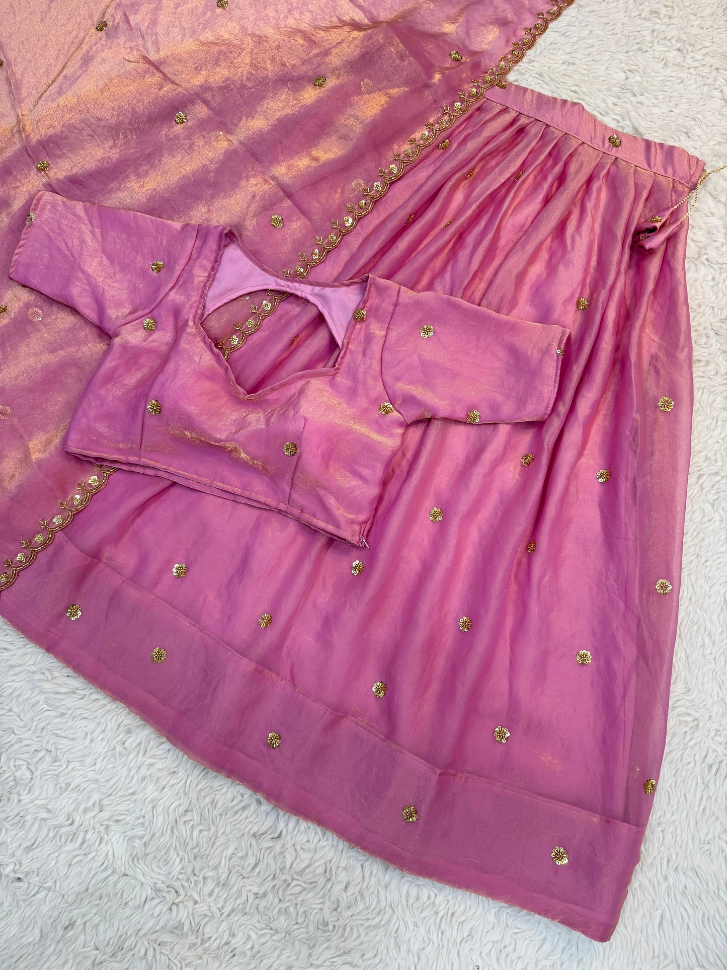 Elegant Festive Pink Space Silk Half Saree with Cutdana & Zari Handwork