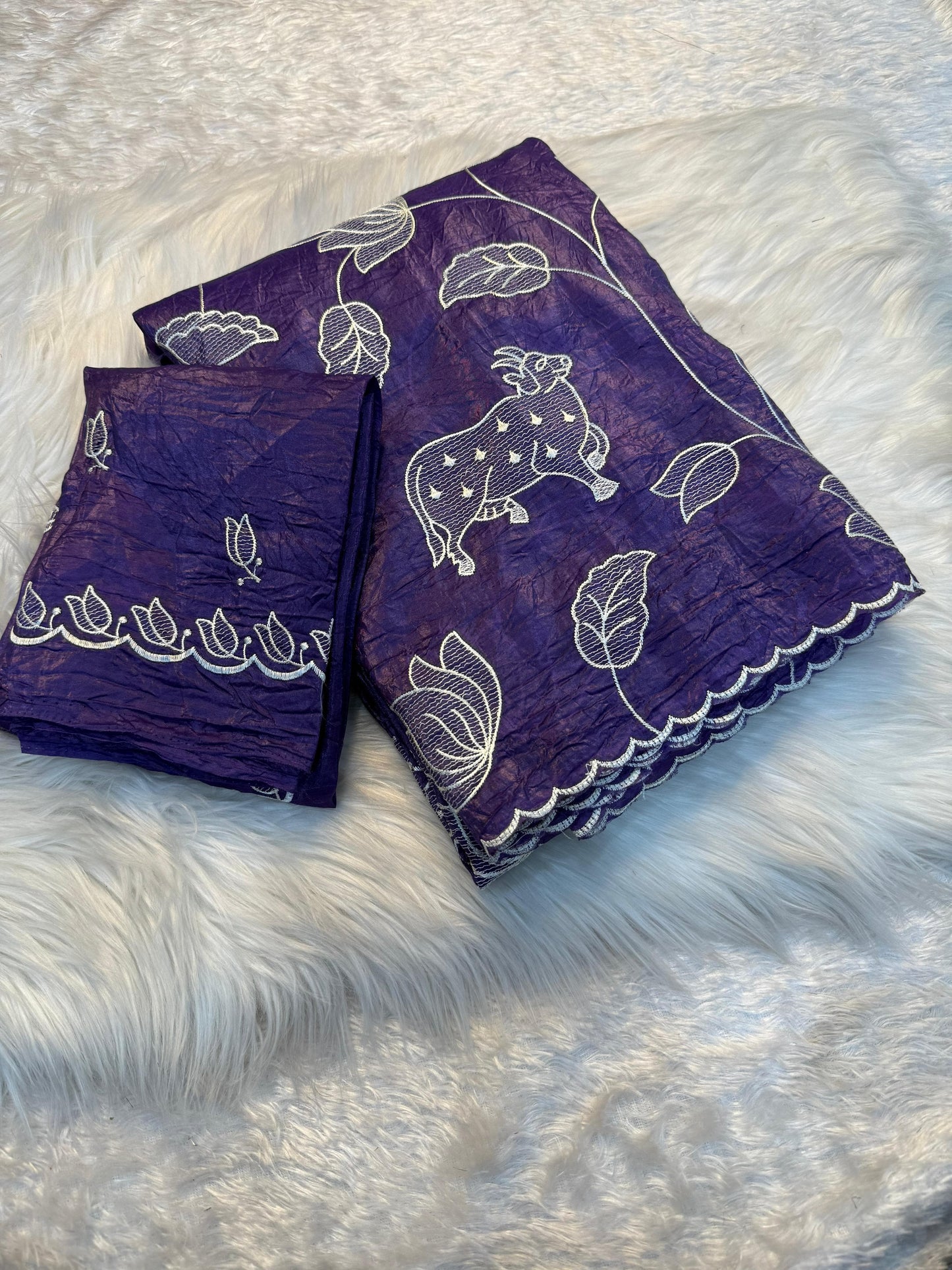 Elegant Violet Soft Crunchy Designer Partywear Saree with Multi Embroidery Blouse