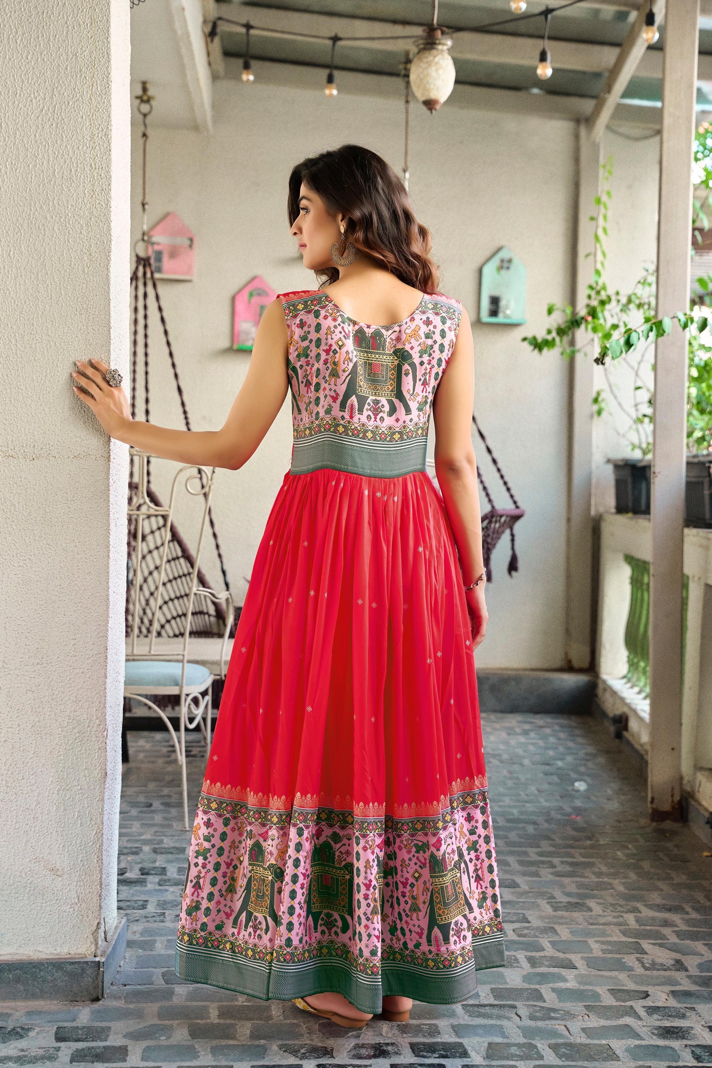 Gajri Pink Muslin Silk Anarkali Gown with Designer Neck