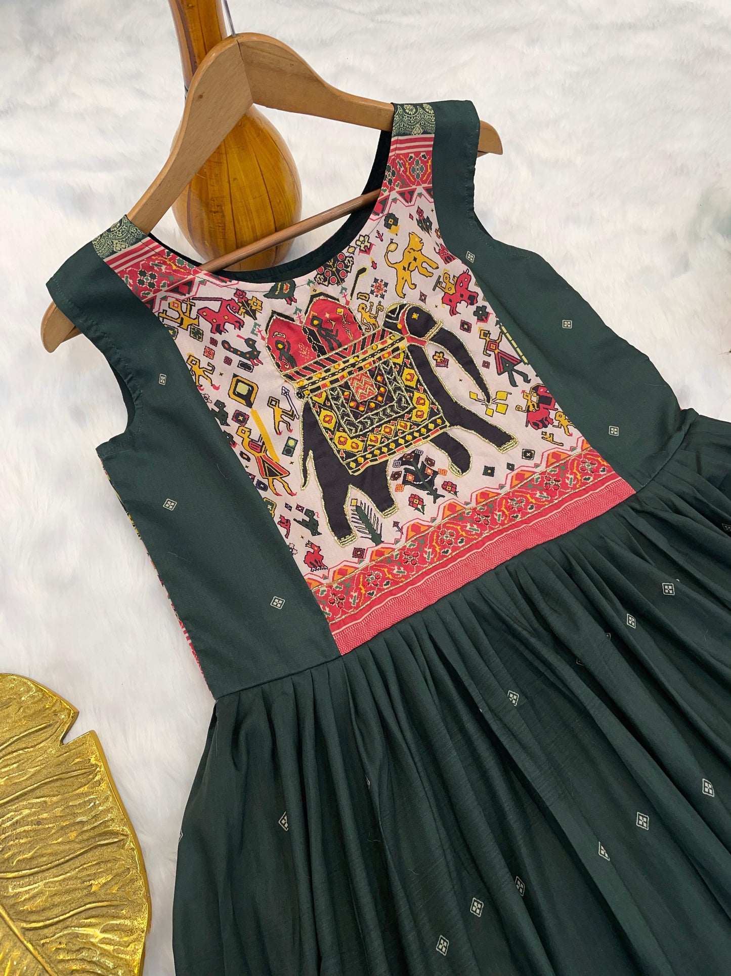 Green Muslin Silk Anarkali Gown with Neck Hand Embroidery – Festive Ready
