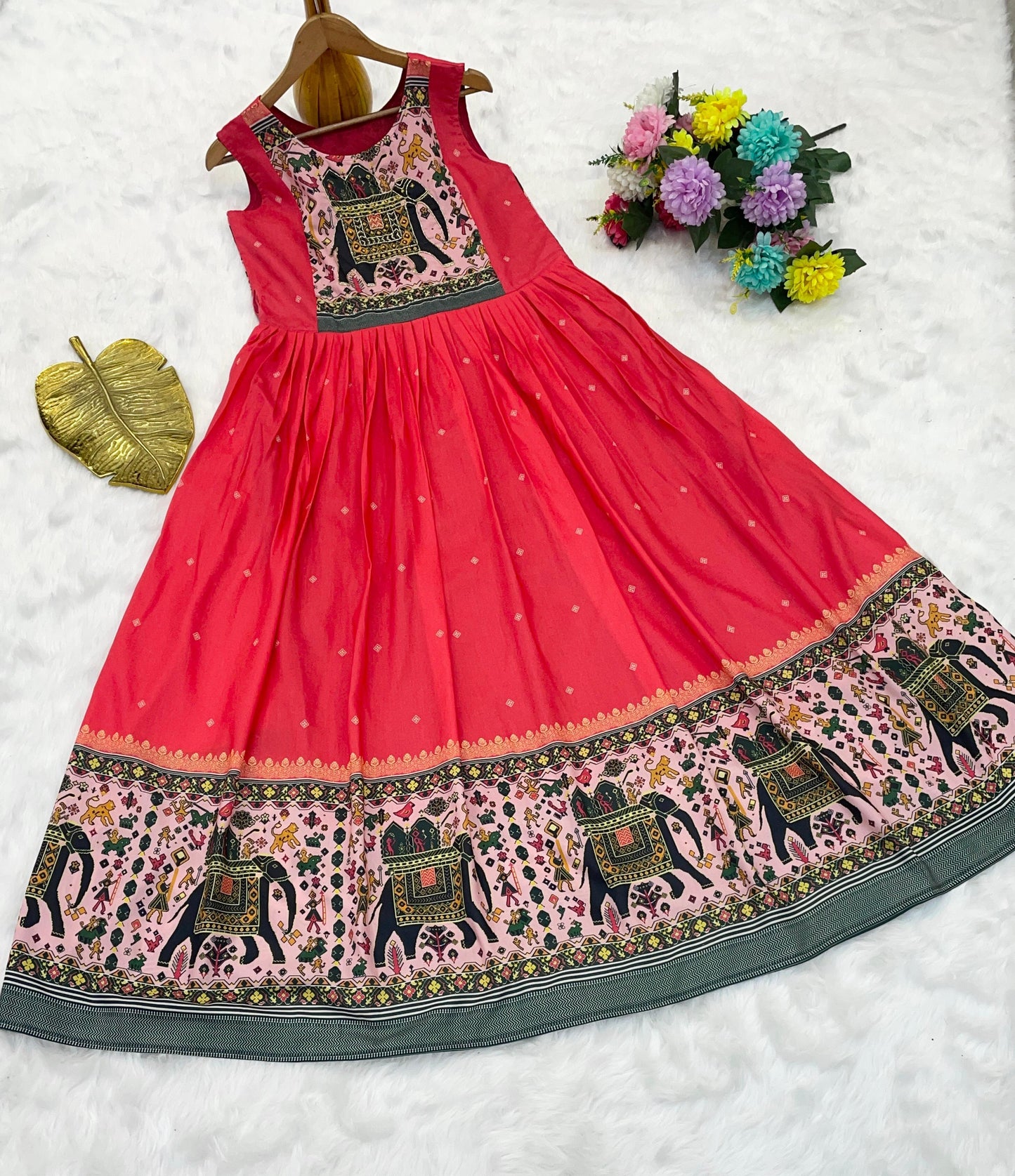 Gajri Pink Muslin Silk Anarkali Gown with Designer Neck