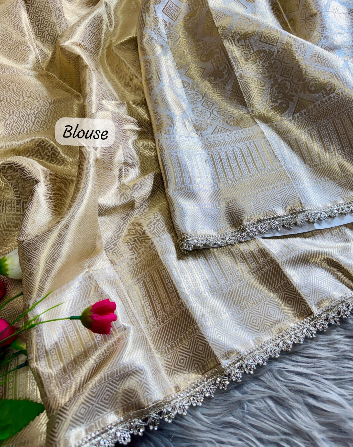 Nayanthara -inspired Banarasi Silk Saree -Antique Zari, Designer Jharkhan, Rich Pallu &Brocade Blouse
