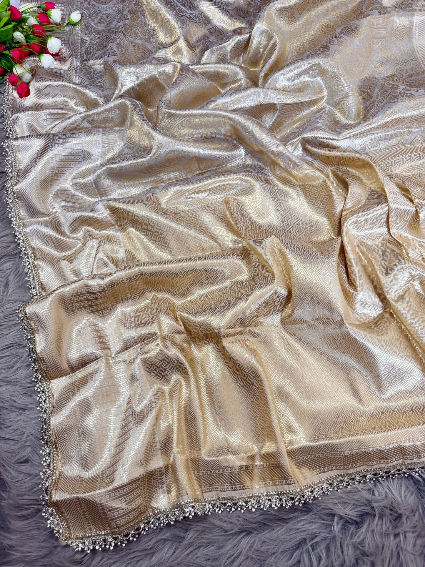 Nayanthara -inspired Banarasi Silk Saree -Antique Zari, Designer Jharkhan, Rich Pallu &Brocade Blouse
