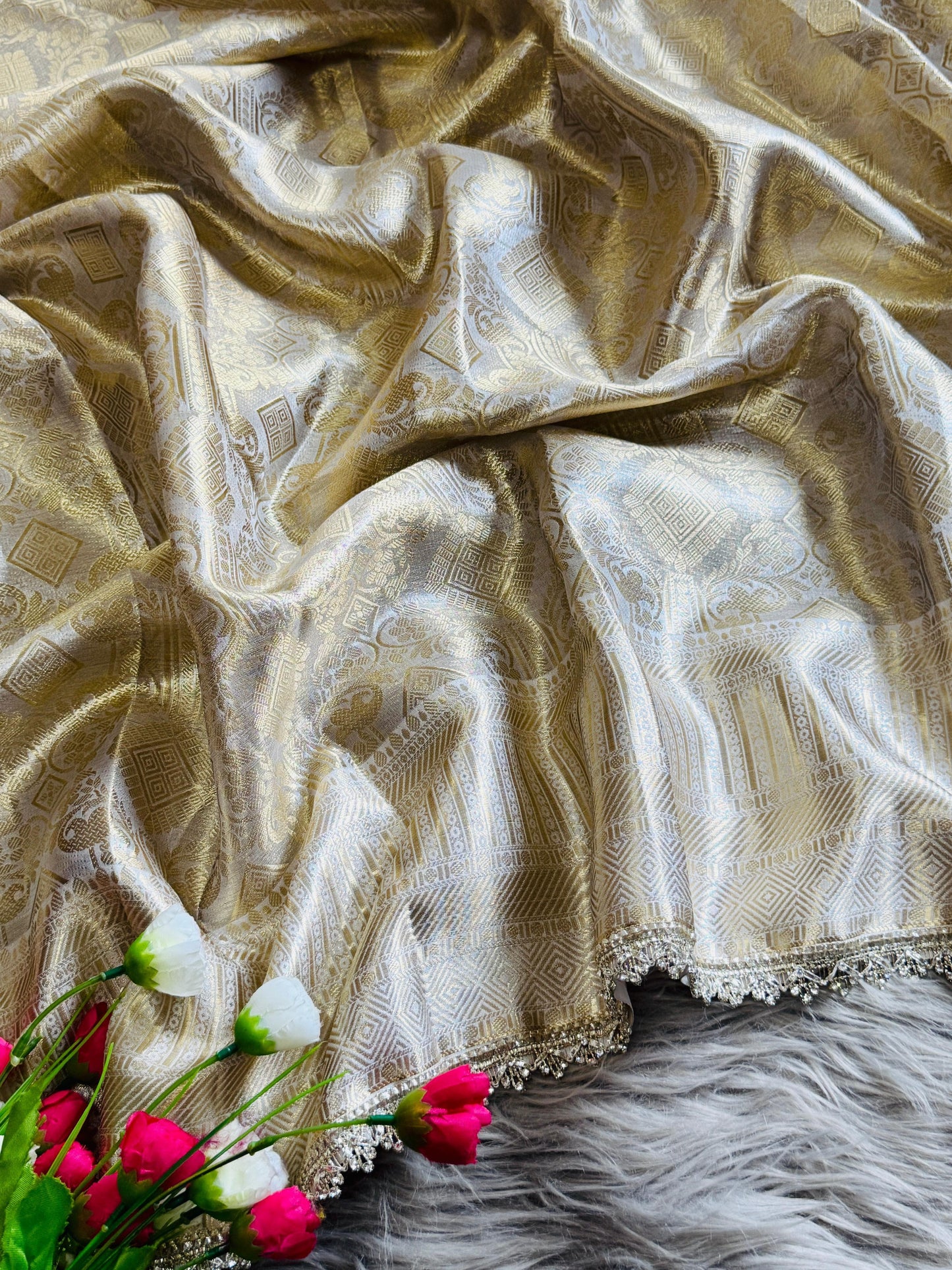Nayanthara -inspired Banarasi Silk Saree -Antique Zari, Designer Jharkhan, Rich Pallu &Brocade Blouse