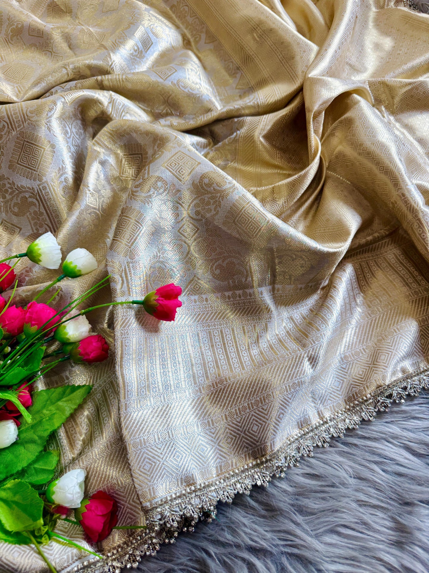 Nayanthara -inspired Banarasi Silk Saree -Antique Zari, Designer Jharkhan, Rich Pallu &Brocade Blouse