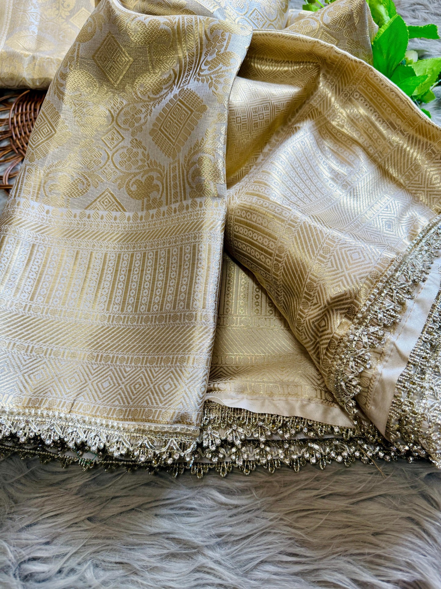 Nayanthara -inspired Banarasi Silk Saree -Antique Zari, Designer Jharkhan, Rich Pallu &Brocade Blouse