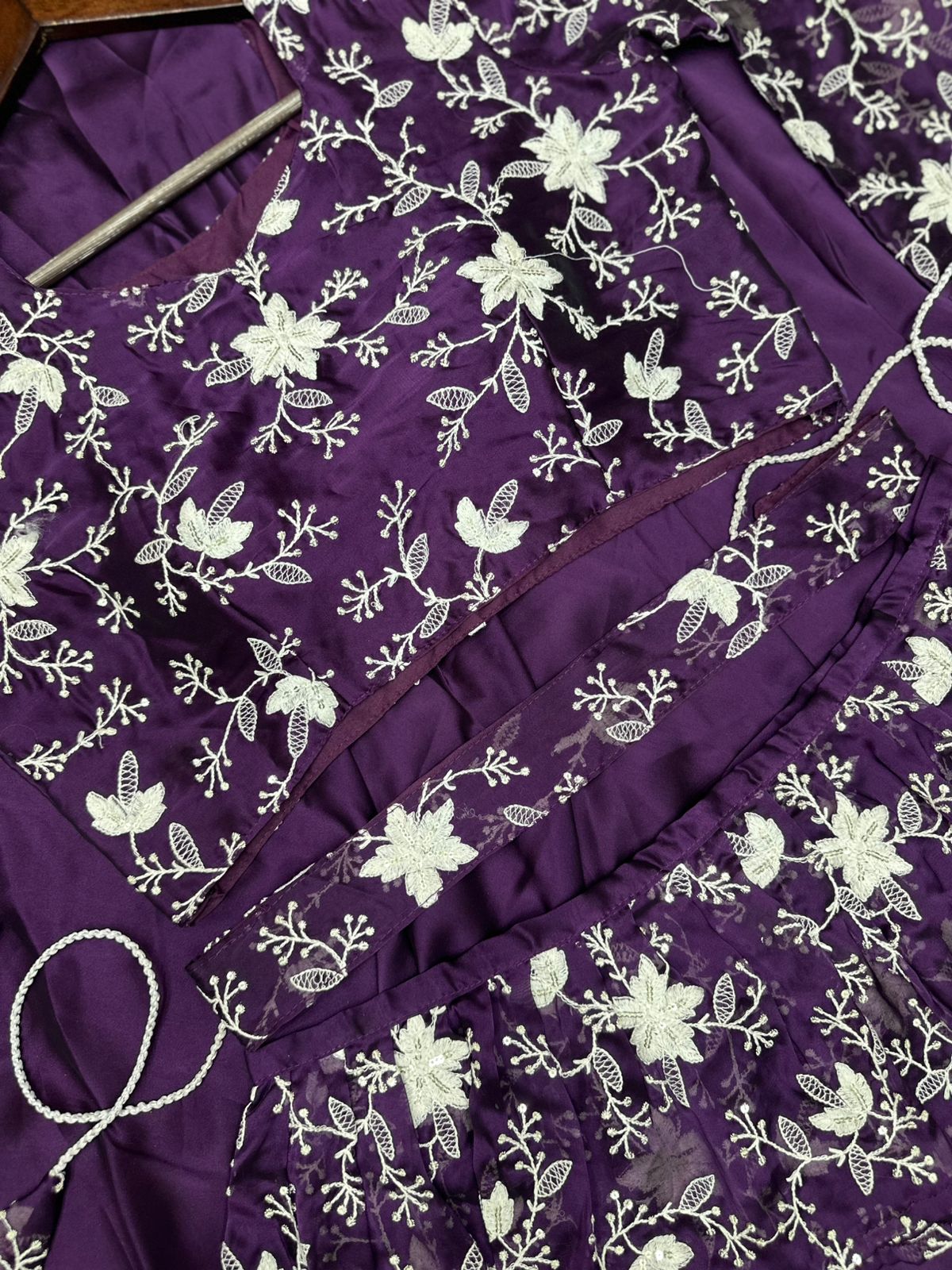 Violet Designer Embroidered Lehenga Choli Set with Stitched Blouse & Dupatta