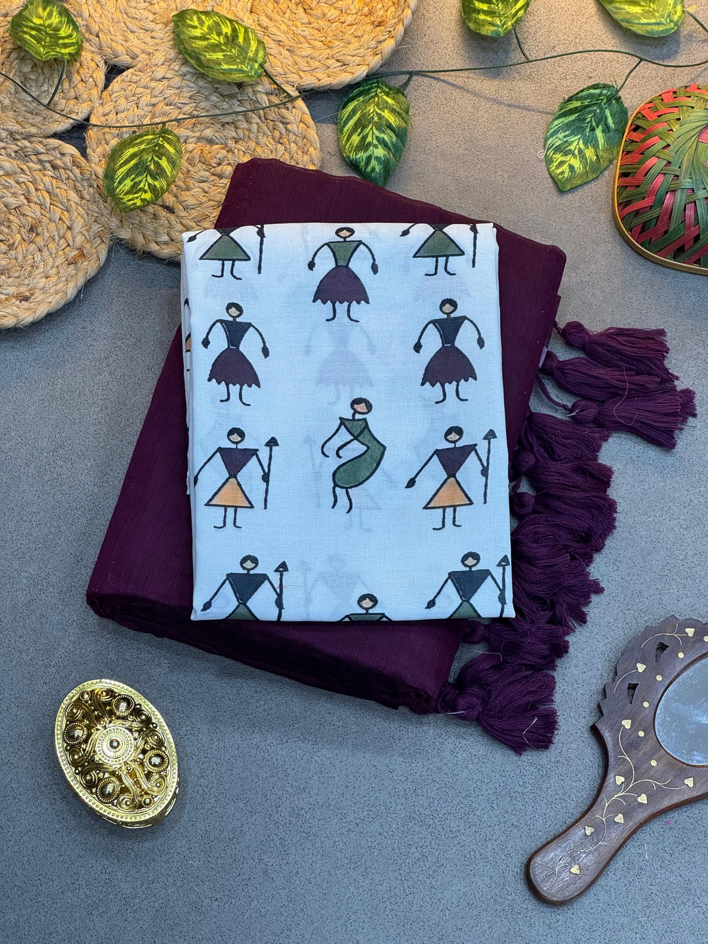 Elegant Violet Handloom Saree Paired with White Kalamkari Blouse