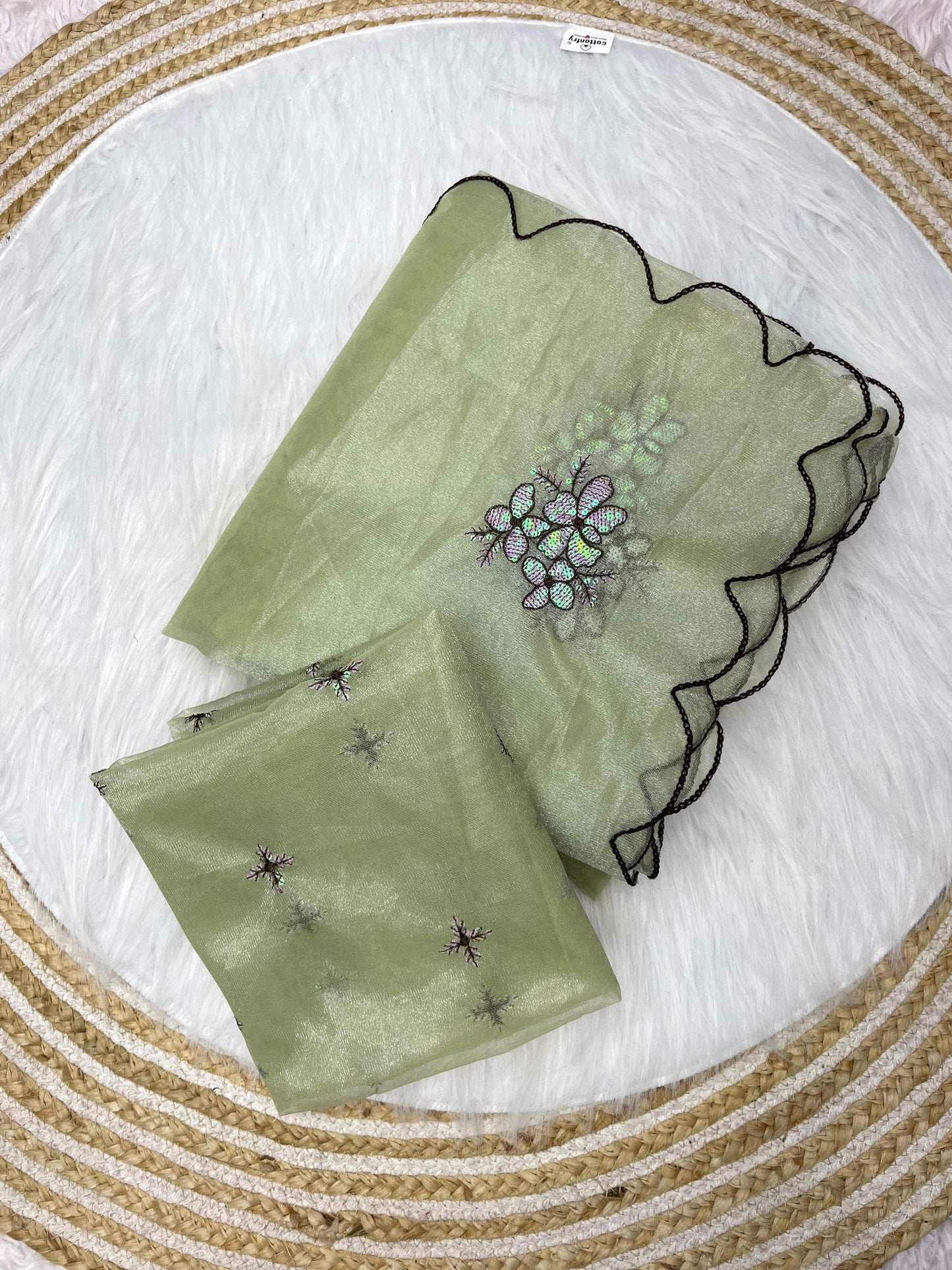 Jimmy Choo Designer Saree With Twill Work & Sequin Embroidery