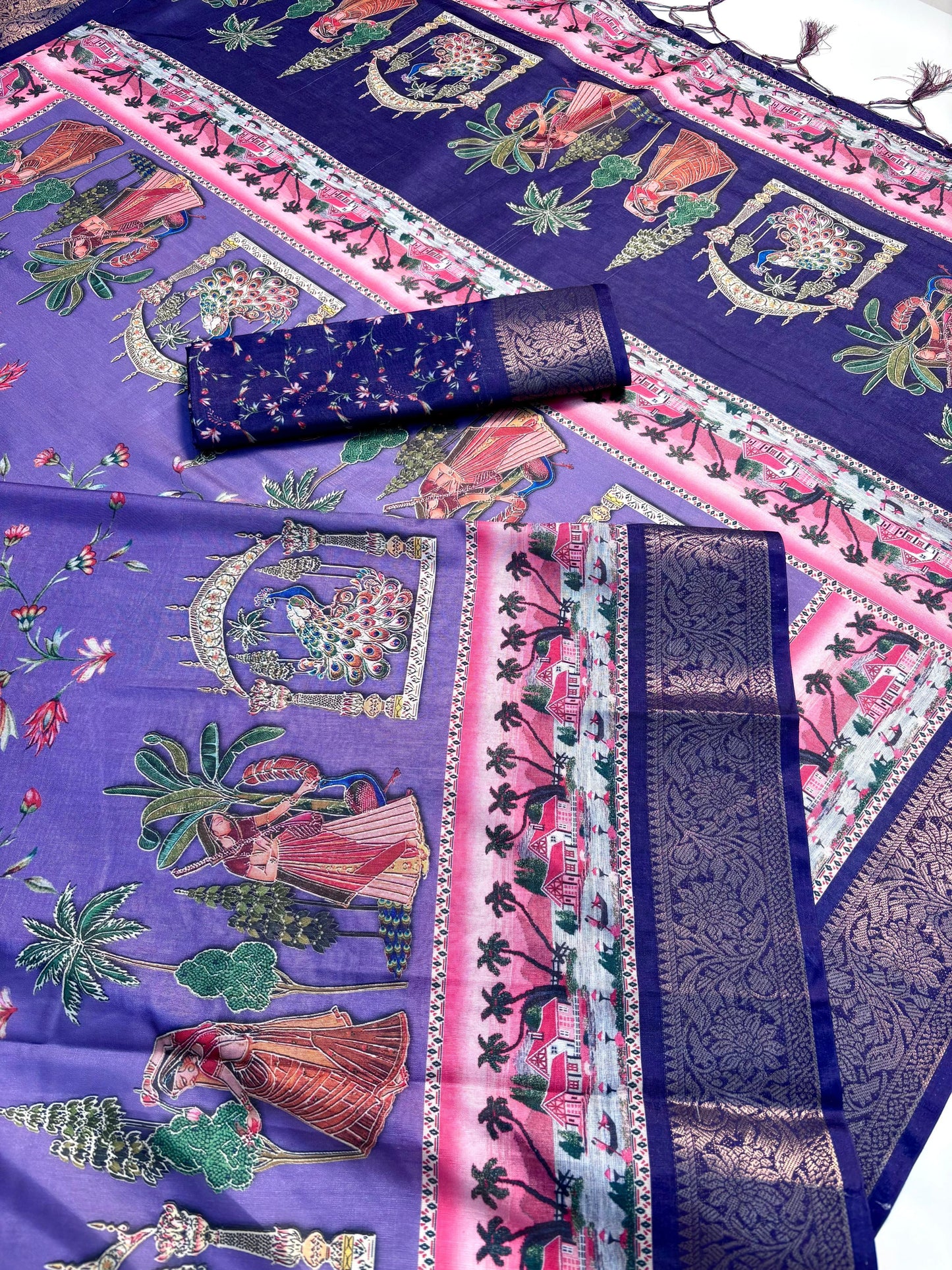 Premium Dola Silk Kalamkari Saree With Tussals- Designer Wedding & Festival Wear
