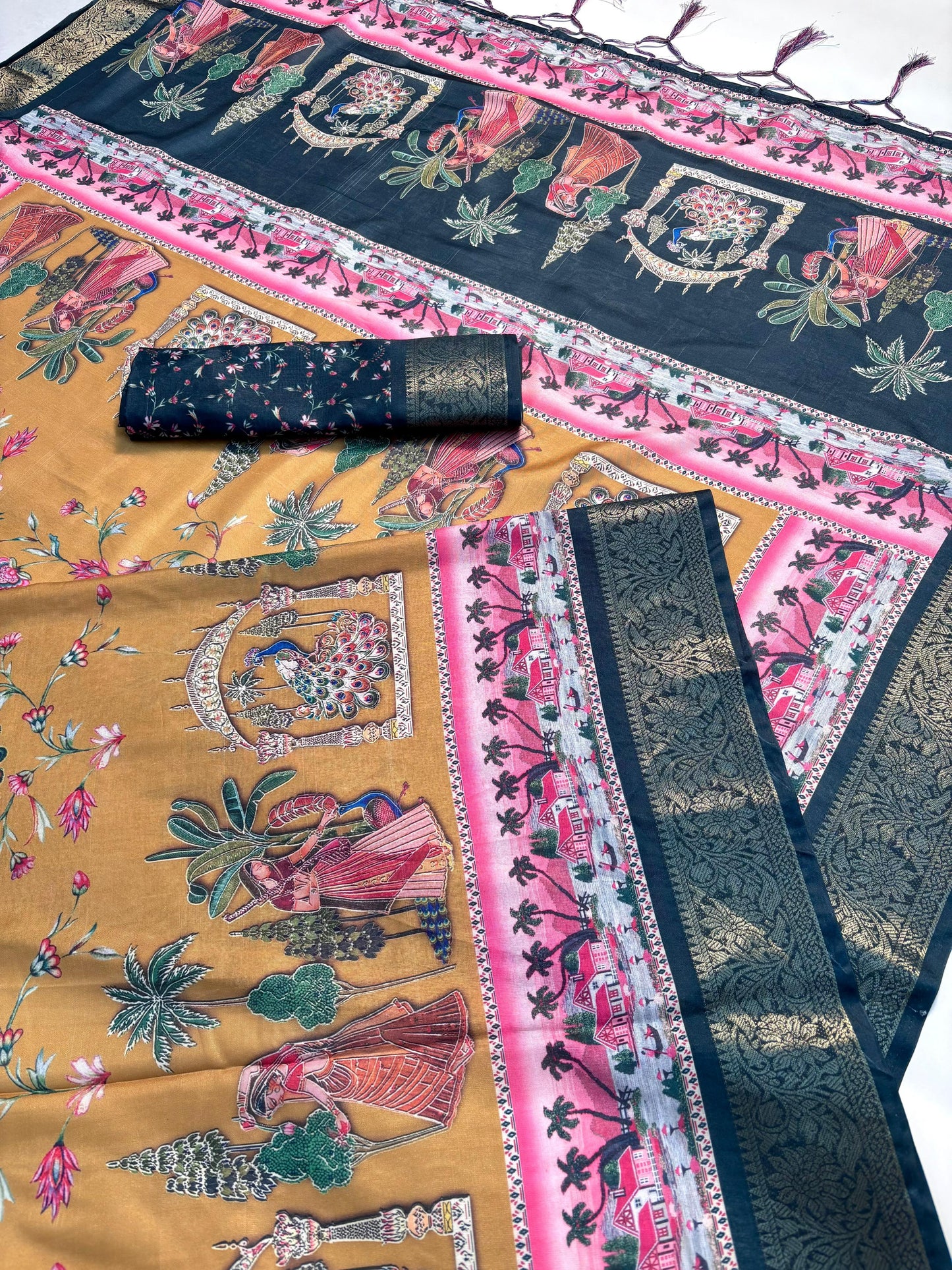 Premium Dola Silk Kalamkari Saree with Tussals - Designer Wedding & Festival wear