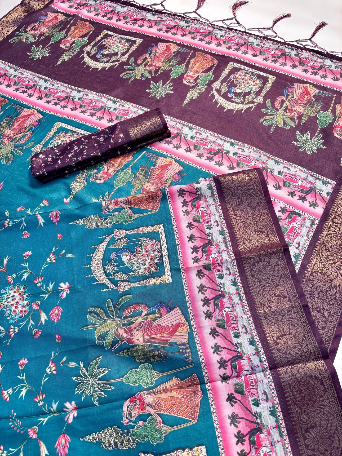 Premium Dola Silk Kalamkari Saree with Tussals - Designer Wedding & Festival Wear