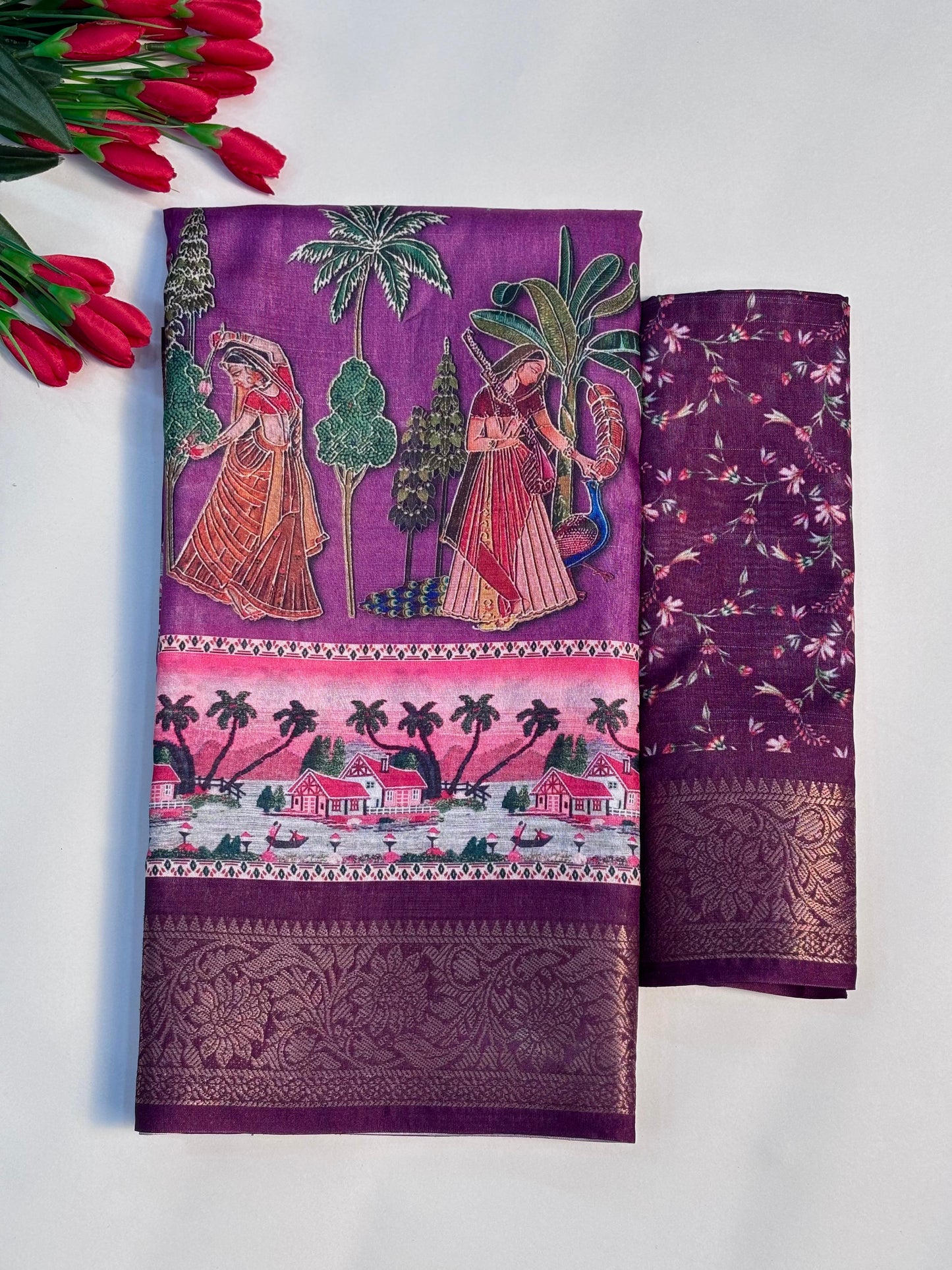 Premium Dola Silk Kalamkari Saree with Tussals- Designer Wedding & festival wear