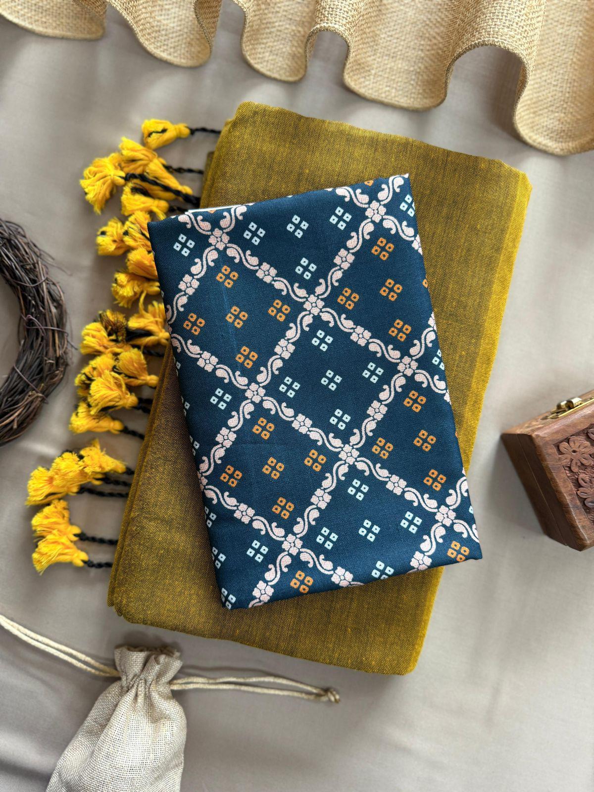 Elegant Handloom Khadi Cotton Saree with Magic Cotton Blouse – Lightweight, Traditional Wear