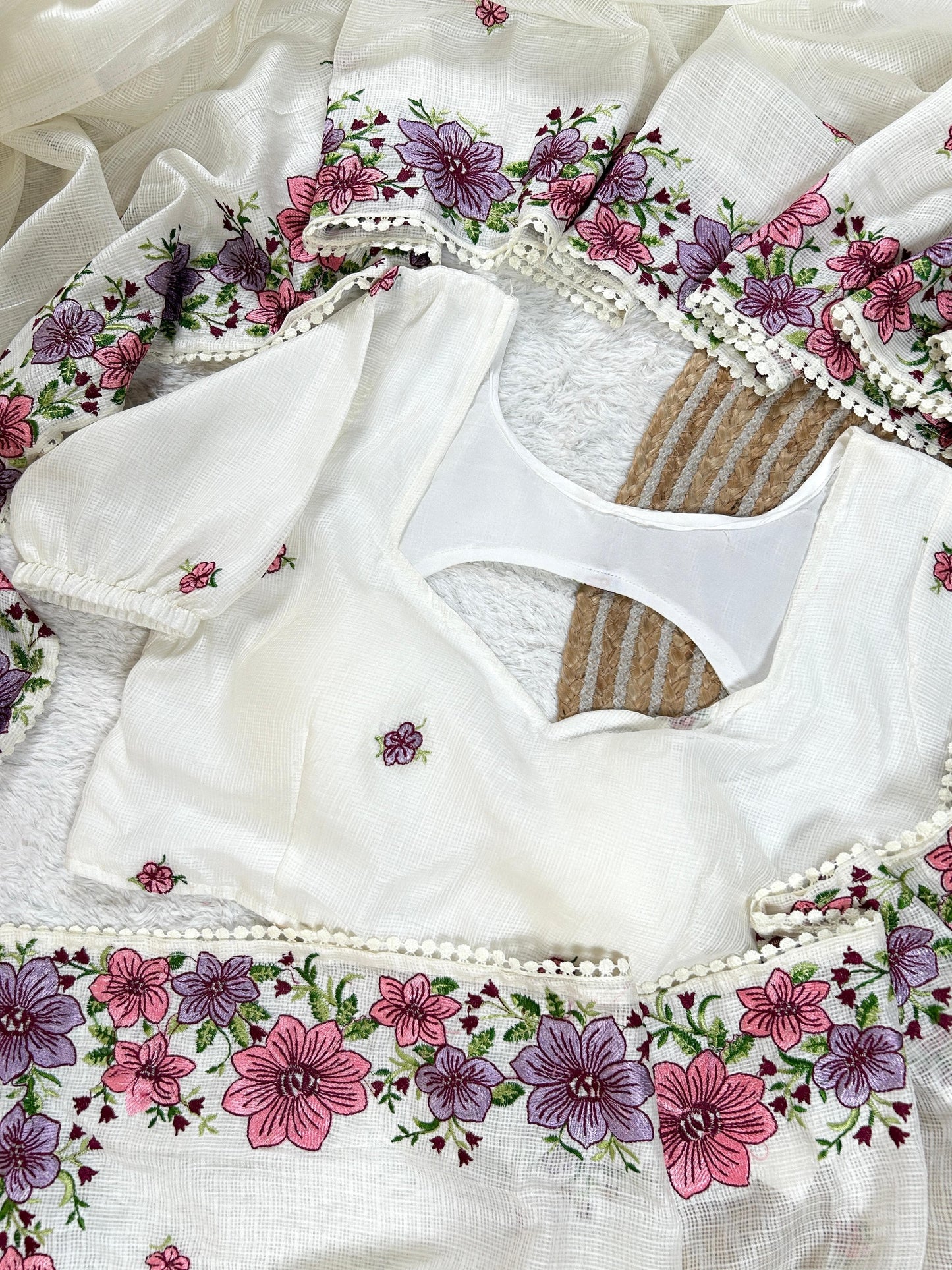Elegant Kota Cotton Saree with Multi Thread Work & Fancy Border-White