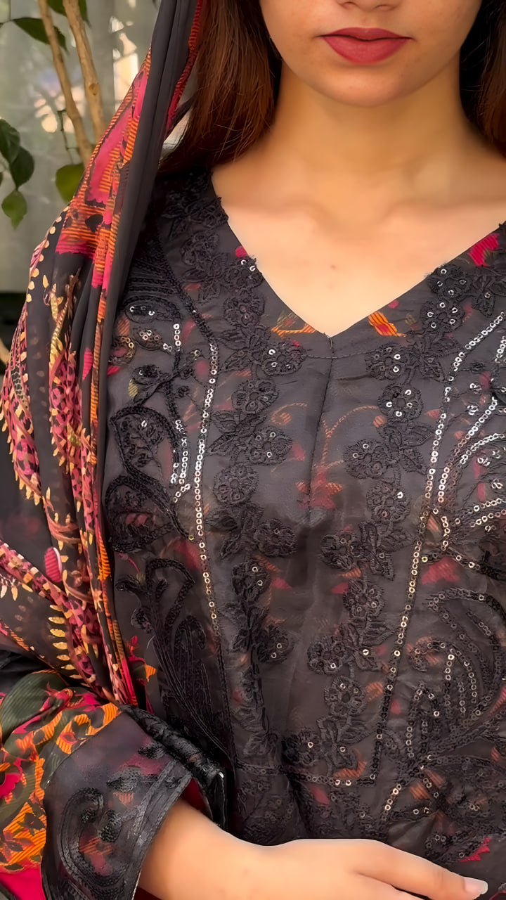Heavy Muslin Cotton Kurti Set with Digital Print, Mirror Work & Dupatta