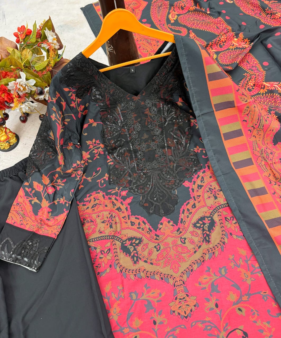 Heavy Muslin Cotton Kurti Set with Digital Print, Mirror Work & Dupatta