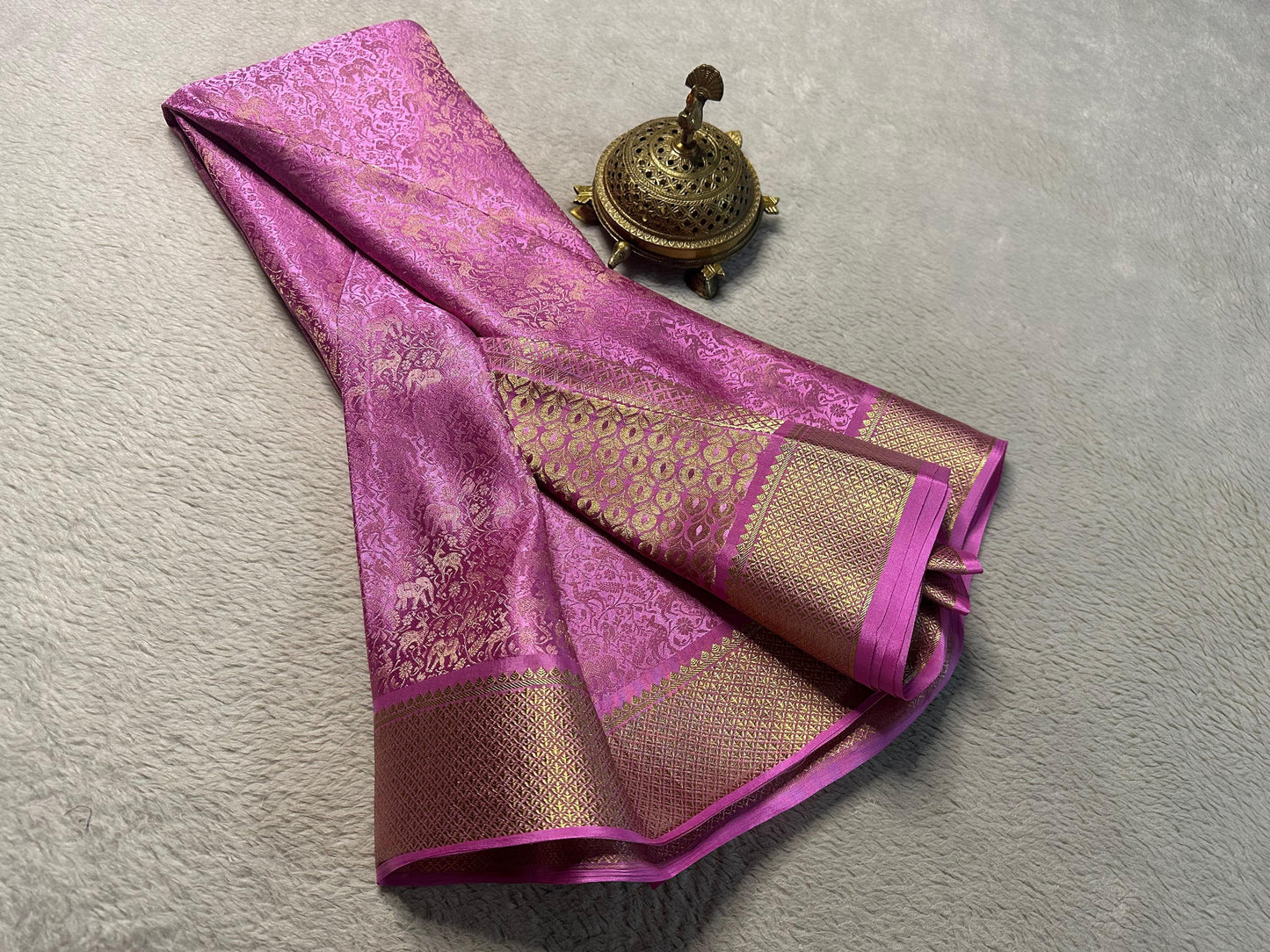 Pure Brocade Mysore Silk Saree with Zari Weaving & Jaccard Contrast Blouse