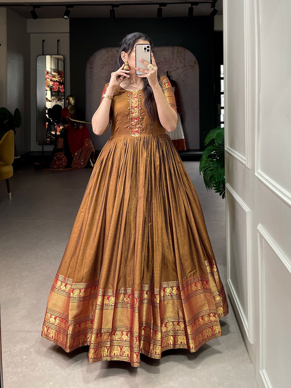 Traditional Narayanpet Gown With Zari Weaving - perfect for Ethnic Function