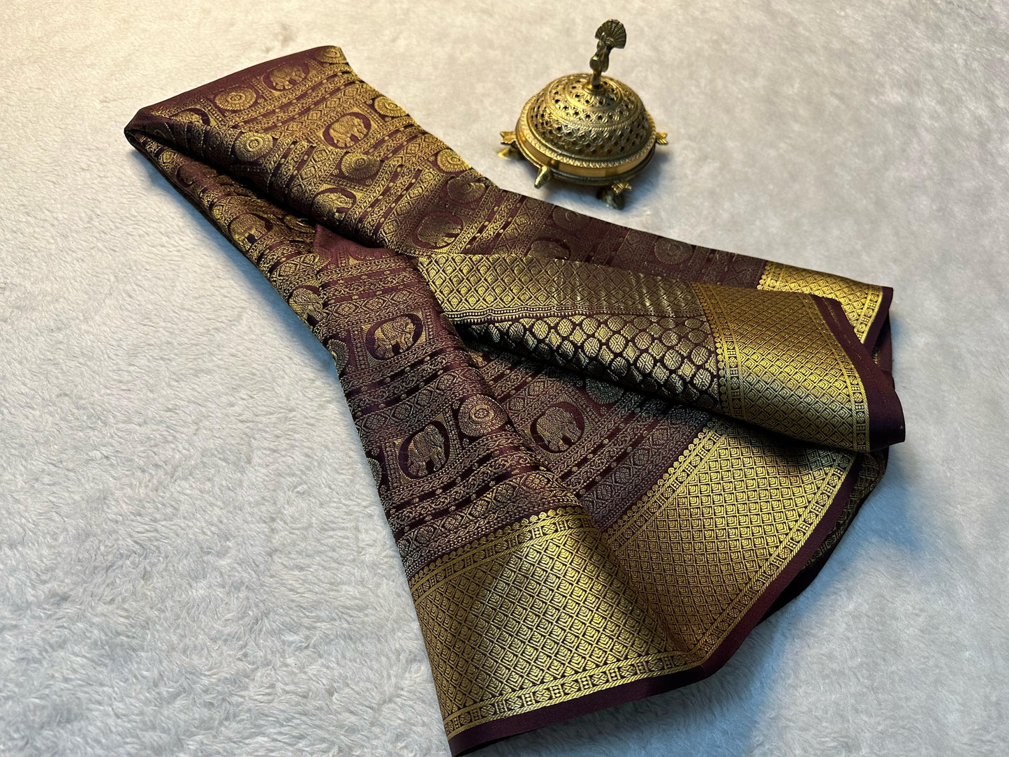 Pure Brocade Mysore Silk Saree with Rich Zari Weaving & Jacquard Blouse-Maroon