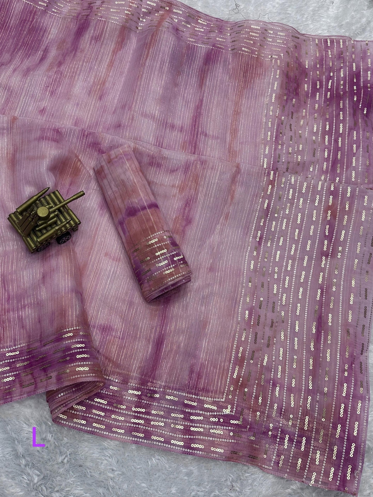 Soft Pastel Shaded Organza Saree with Zari Lining & Hand Sequin Work