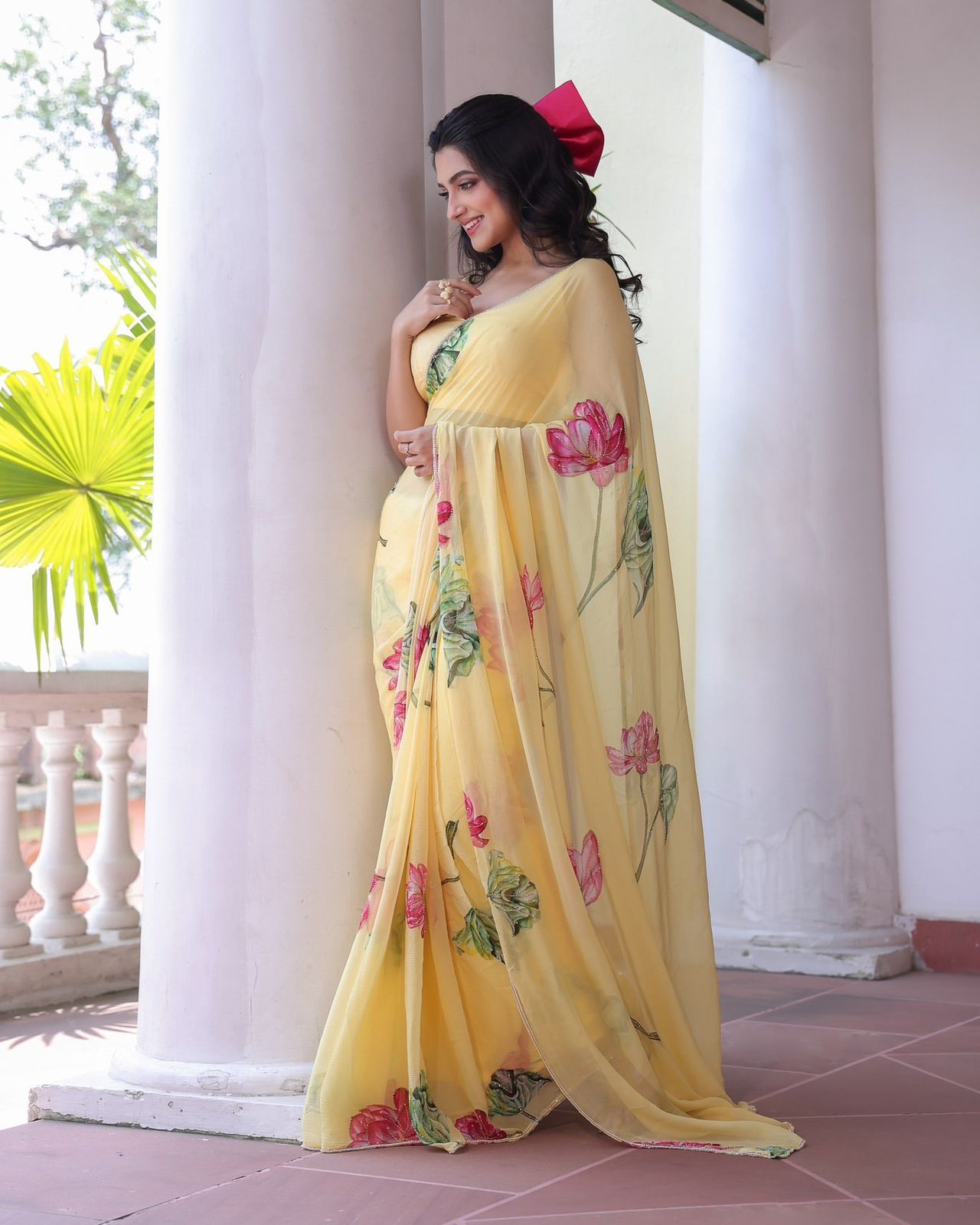 Designer Collection Exclusive Floral Handwork Saree Soft Tebby Silk with Beads & Katdana Work