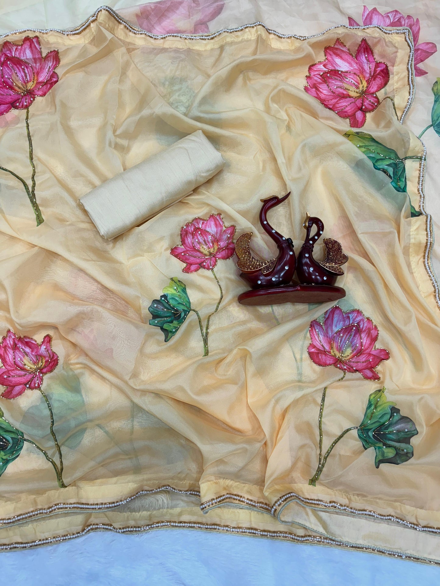 Designer Collection Exclusive Floral Handwork Saree Soft Tebby Silk with Beads & Katdana Work