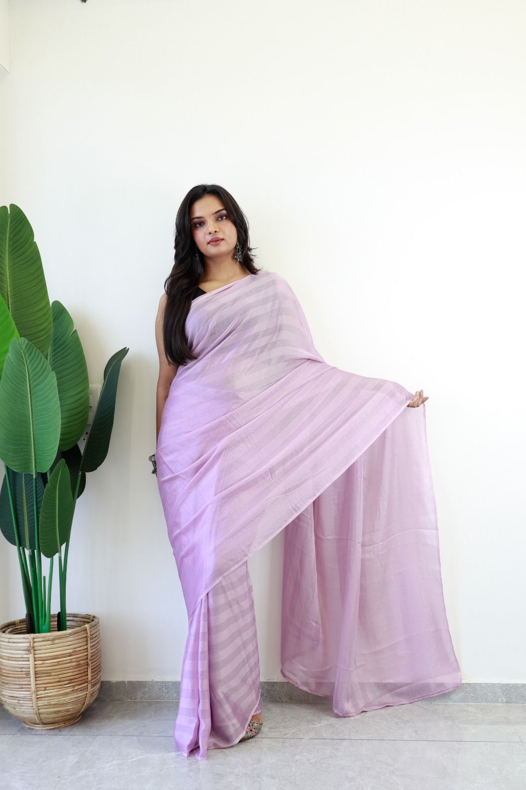 Ready to wear Soft nylon Rimzim saree with Running Blouse