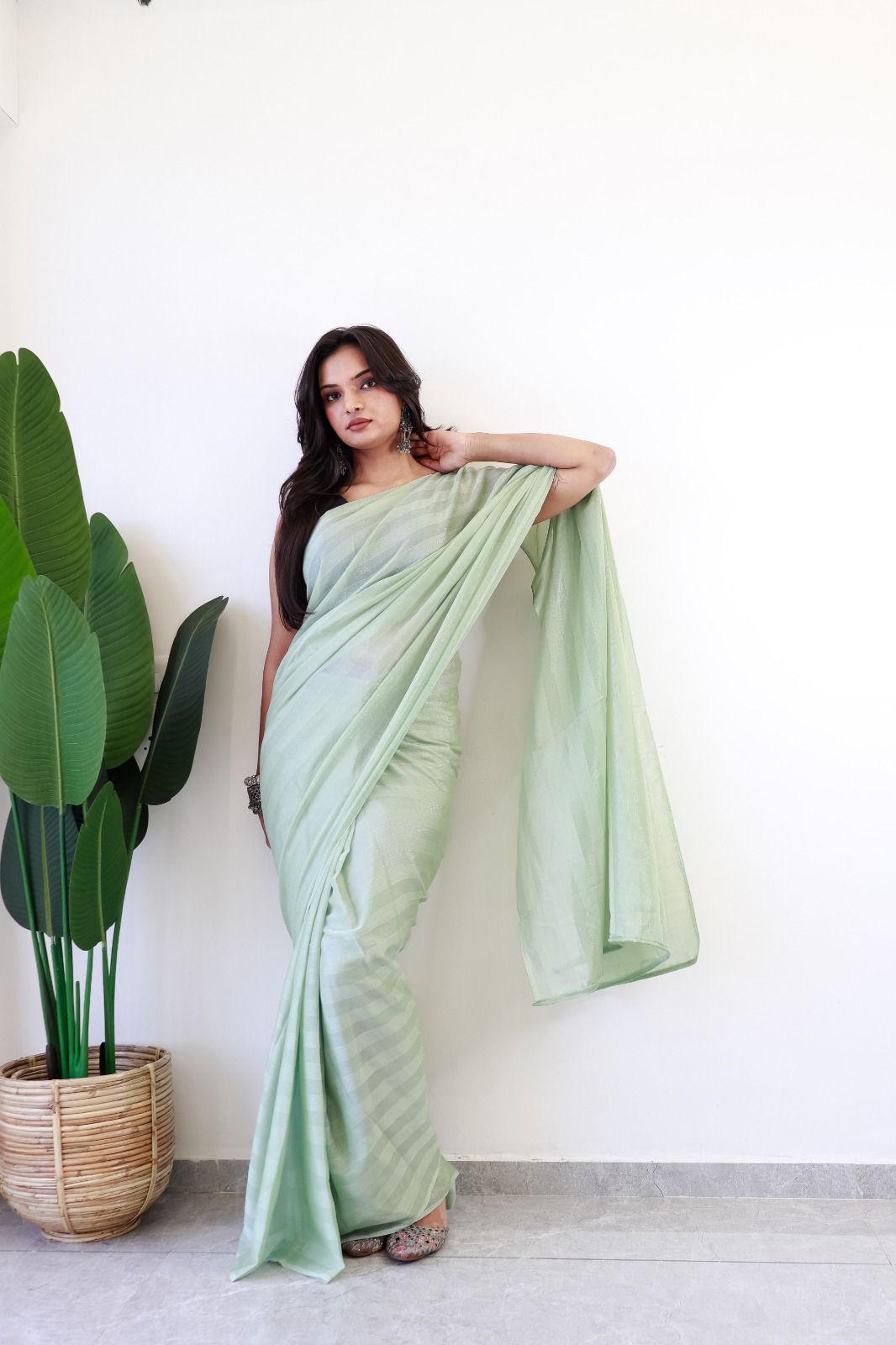 Ready to wear Soft nylon Rimzim saree with Running Blouse