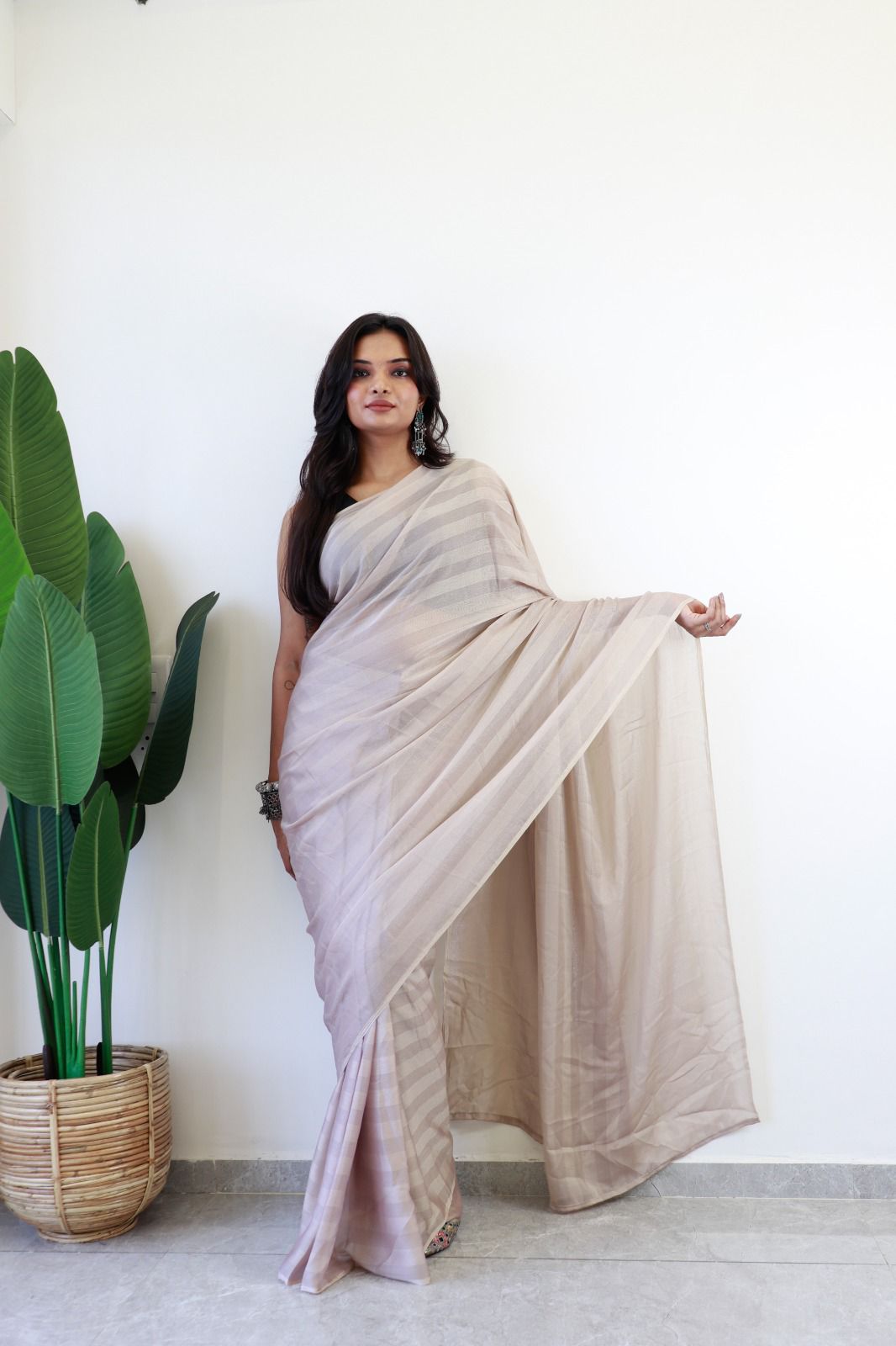 Ready to wear Soft nylon Rimzim saree with Running Blouse
