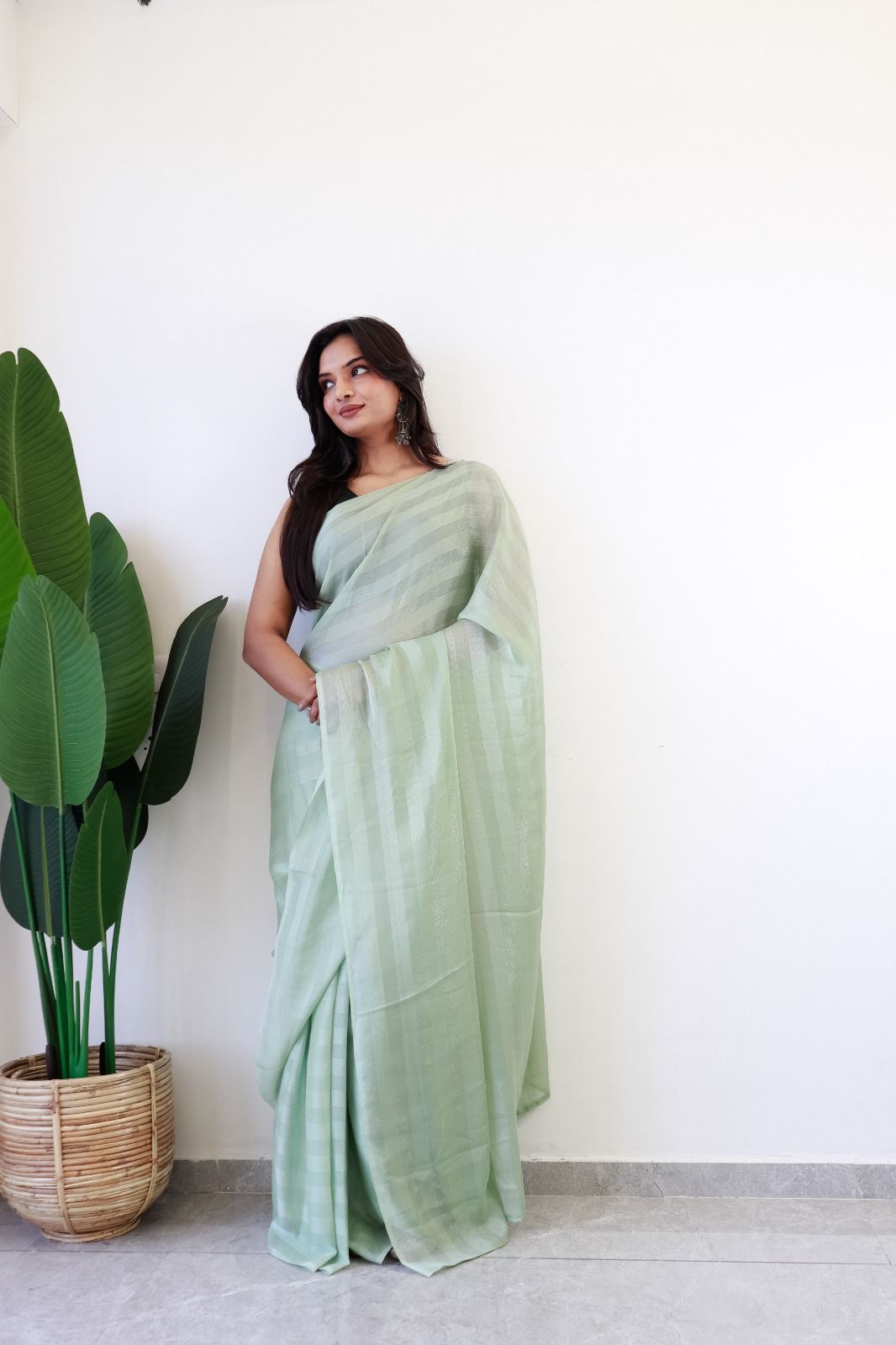 Ready to wear Soft nylon Rimzim saree with Running Blouse
