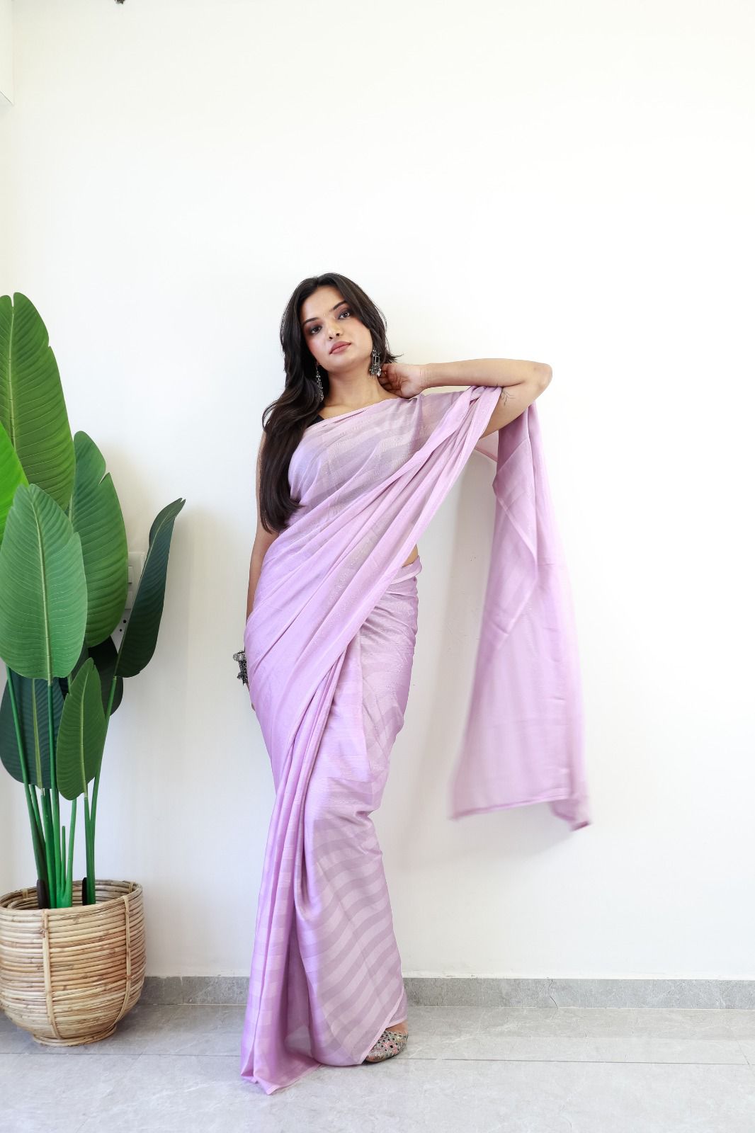 Ready to wear Soft nylon Rimzim saree with Running Blouse