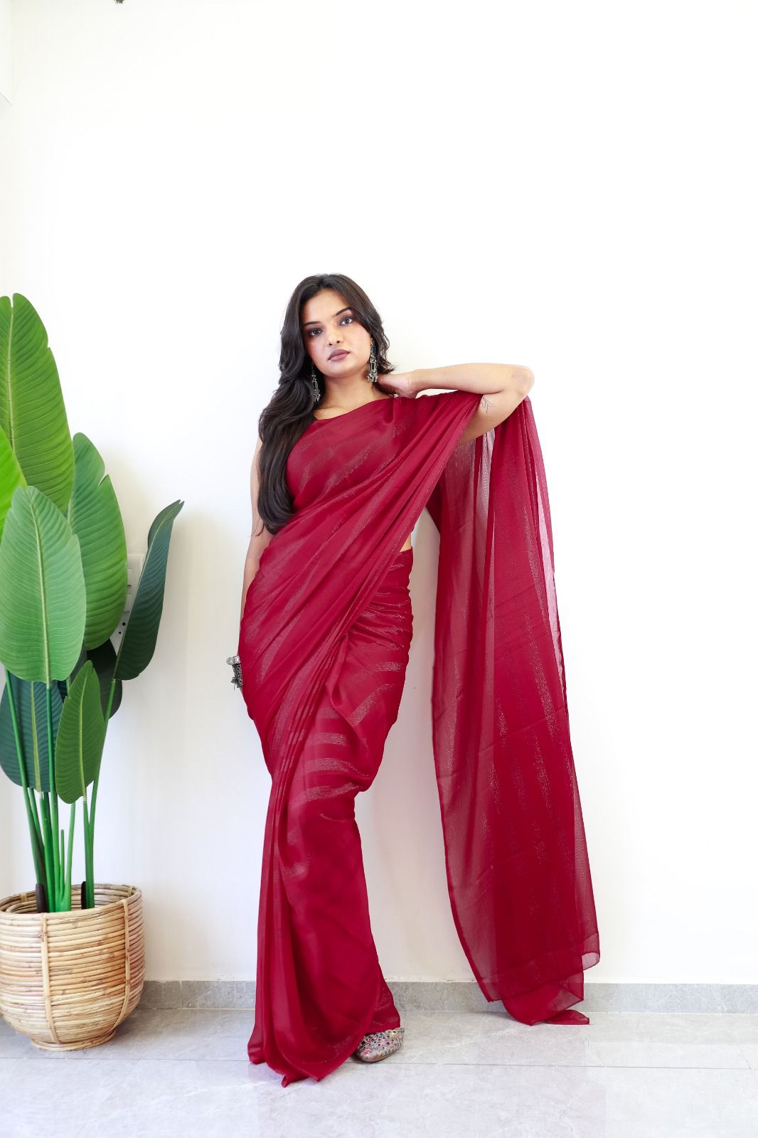 Ready to wear Soft nylon Rimzim saree with Running Blouse