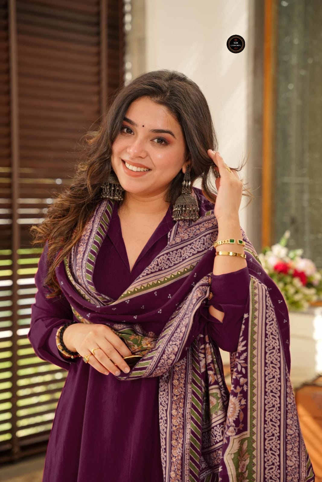 Exclusive Violet South Cotton Kurti Set with Embroidery & Chanderi Silk Dupatta