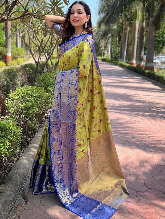 Tissue Silk Saree with Rich Pallu & Gold Zari Border