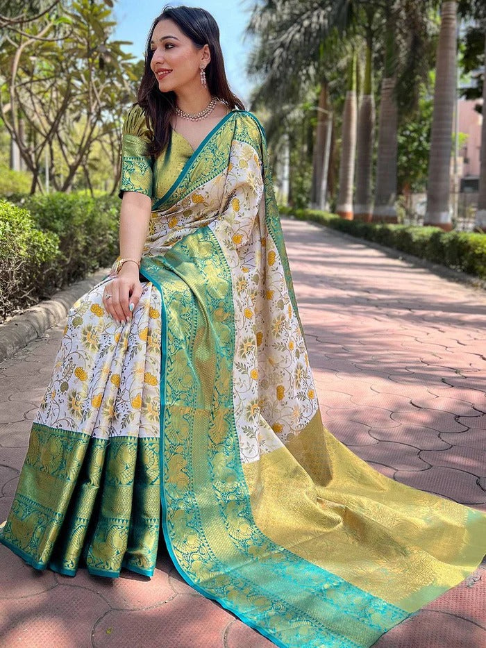 Tissue Silk Saree with Rich Pallu & Gold Zari Border