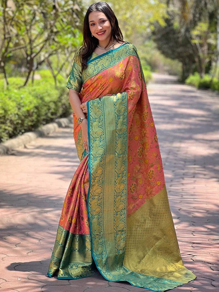 Tissue Silk Saree with Rich Pallu & Gold Zari Border