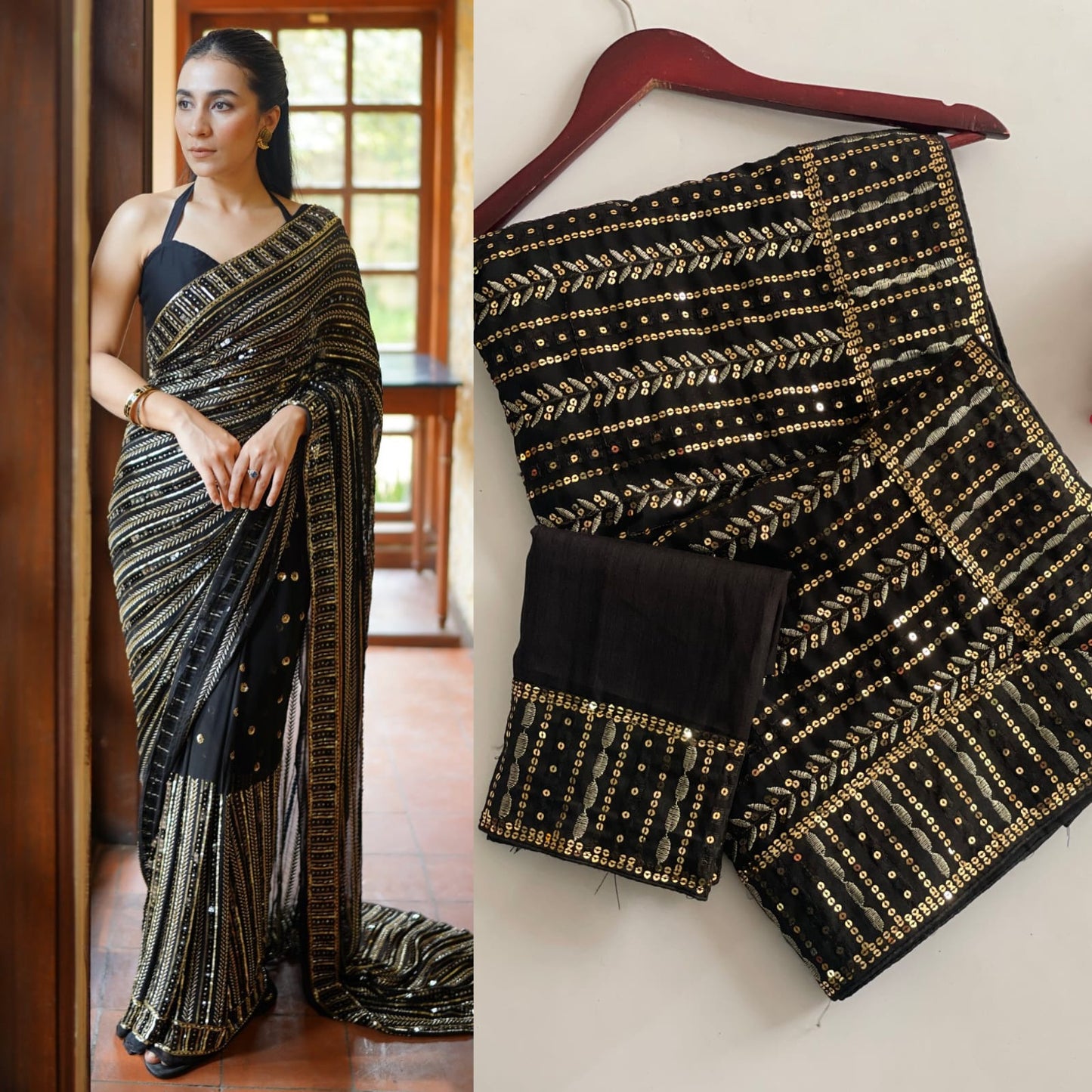 Elegant Party Wear Black Bollywood Designer Saree with Sequins & Embroidery