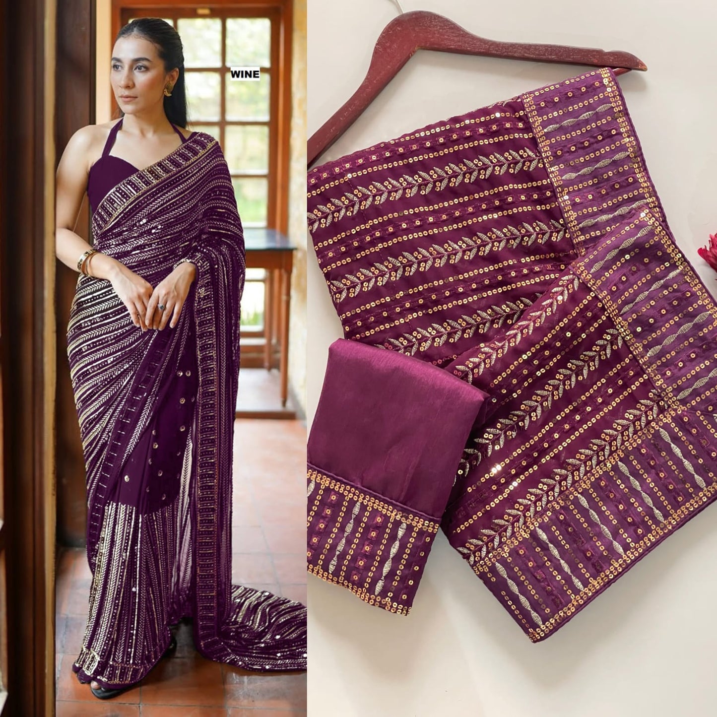 Party & Festive Wear Violet Bollywood Designer Saree with Sequins & Embroidery