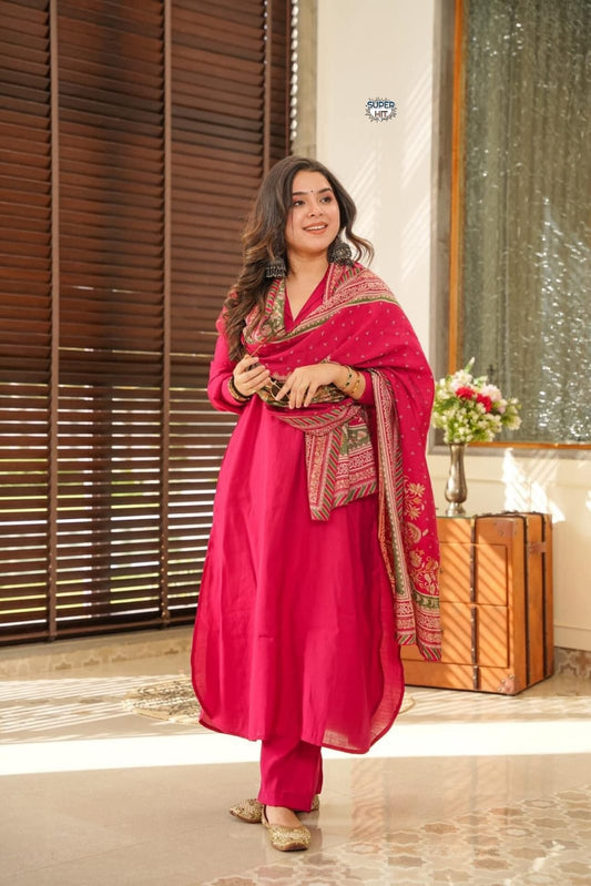 Elegant Pink Embroidered Kurta Set with Chanderi Dupatta