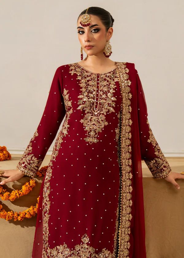 Three-Piece Faux Georgette Kurta Set – Coding Work with Rivet Moti & Full-Stitch Palazzo