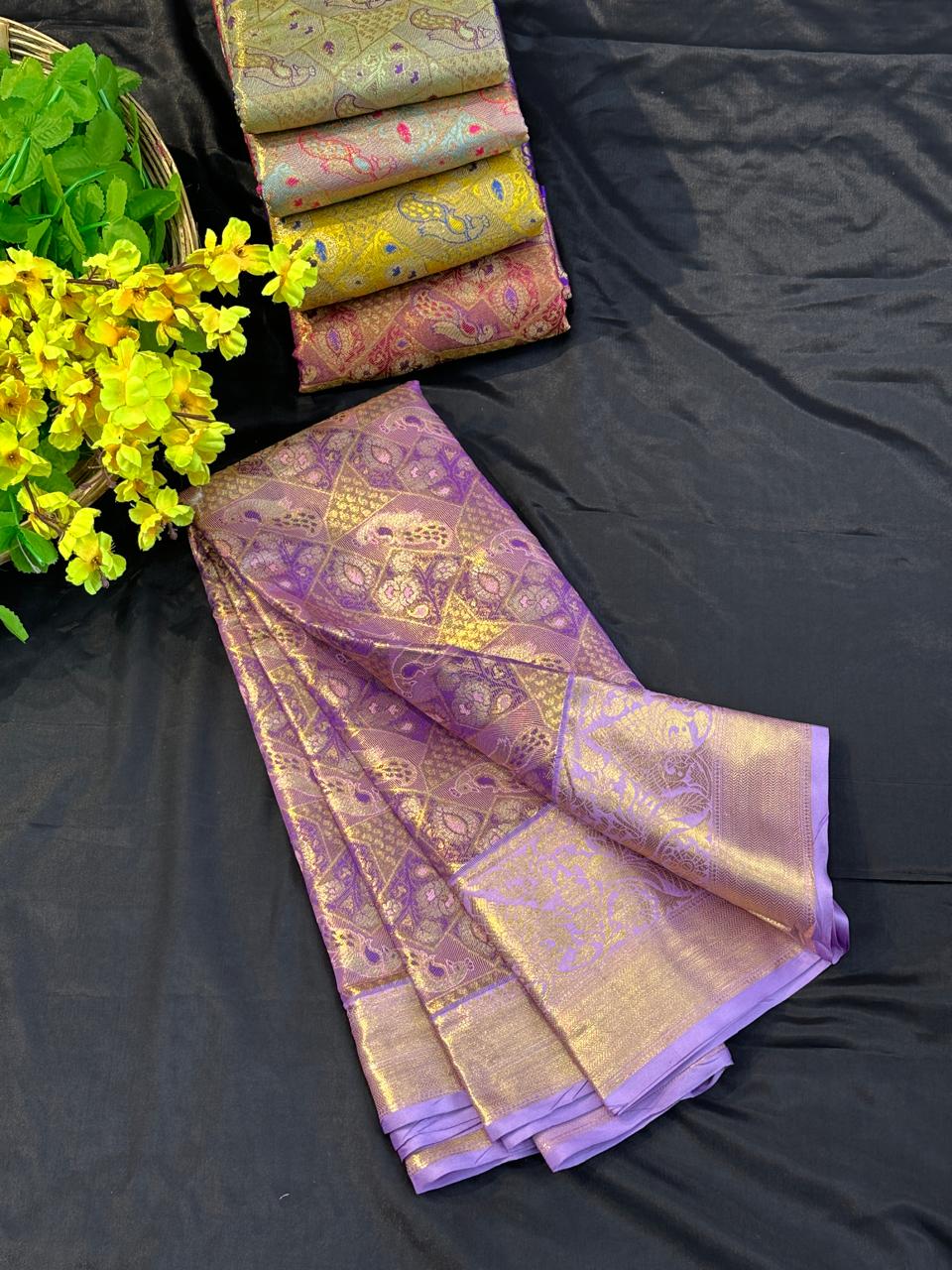 Lavender Kanjivaram Silk Saree with Rich Zari Border & Brocade Blouse