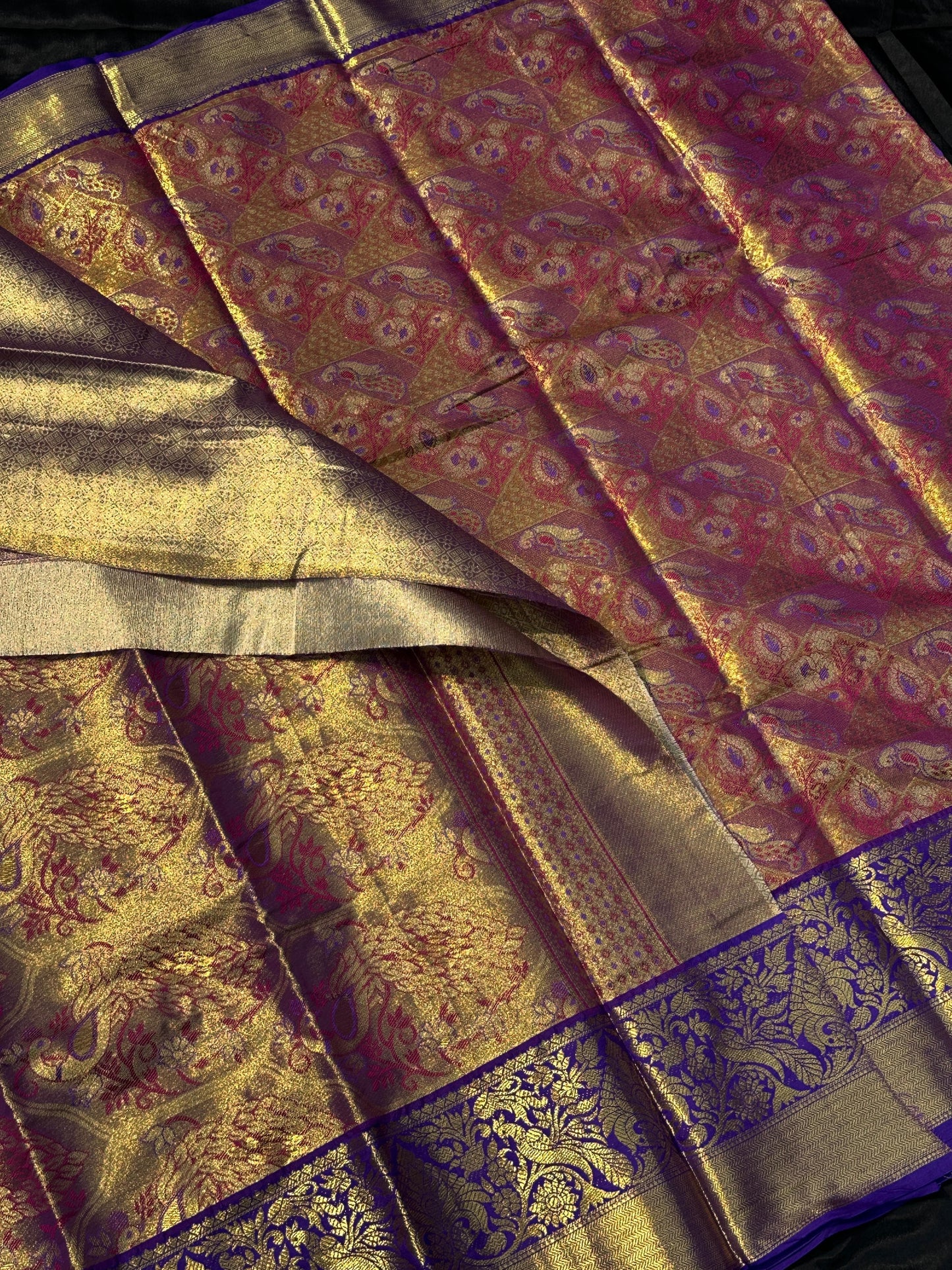 Luxury Wine Purple & Gold Kanjivaram Silk Saree with Brocade Blouse