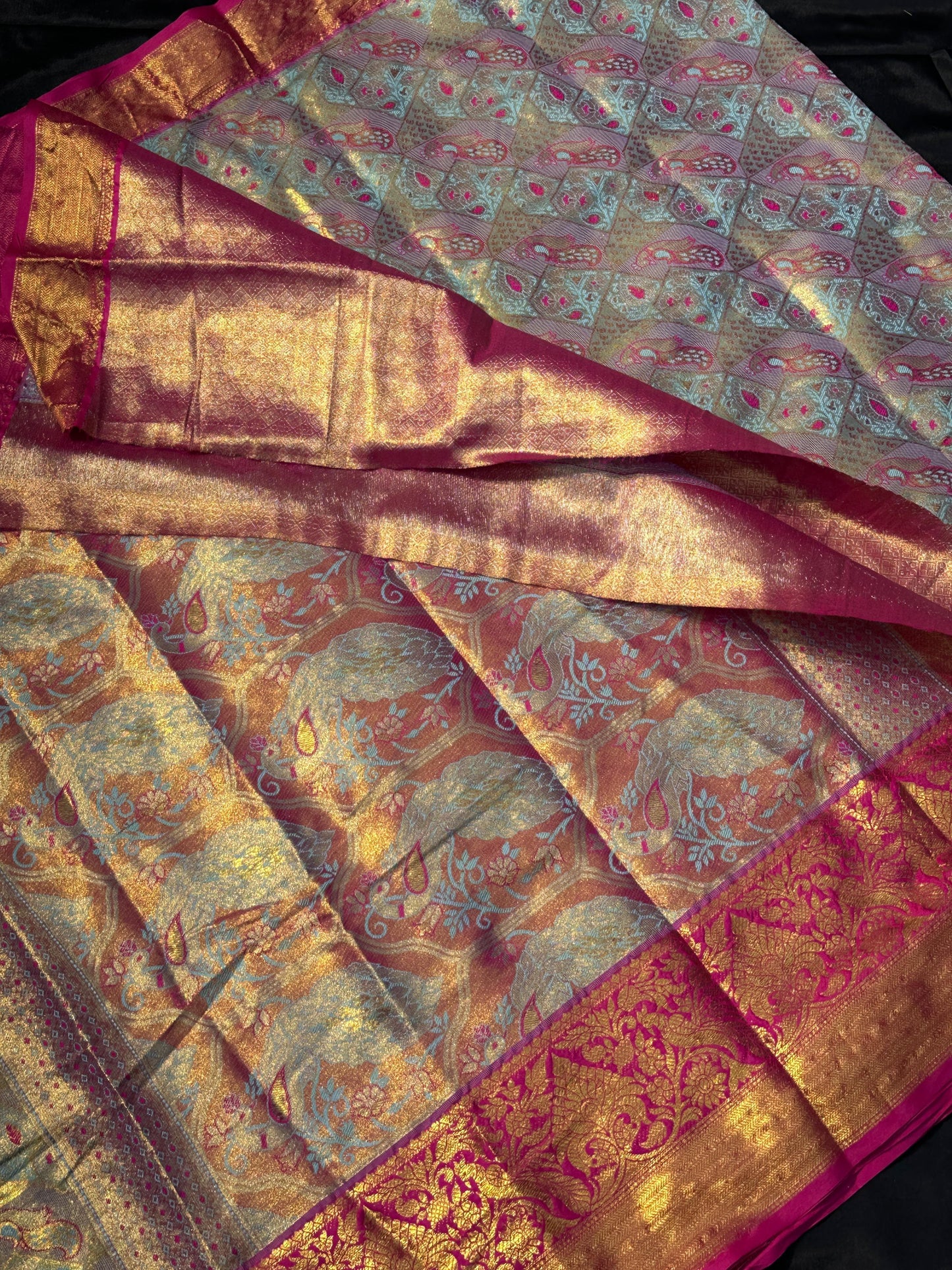 Copper Pink Kanjivaram Silk Saree with Silver Zari
