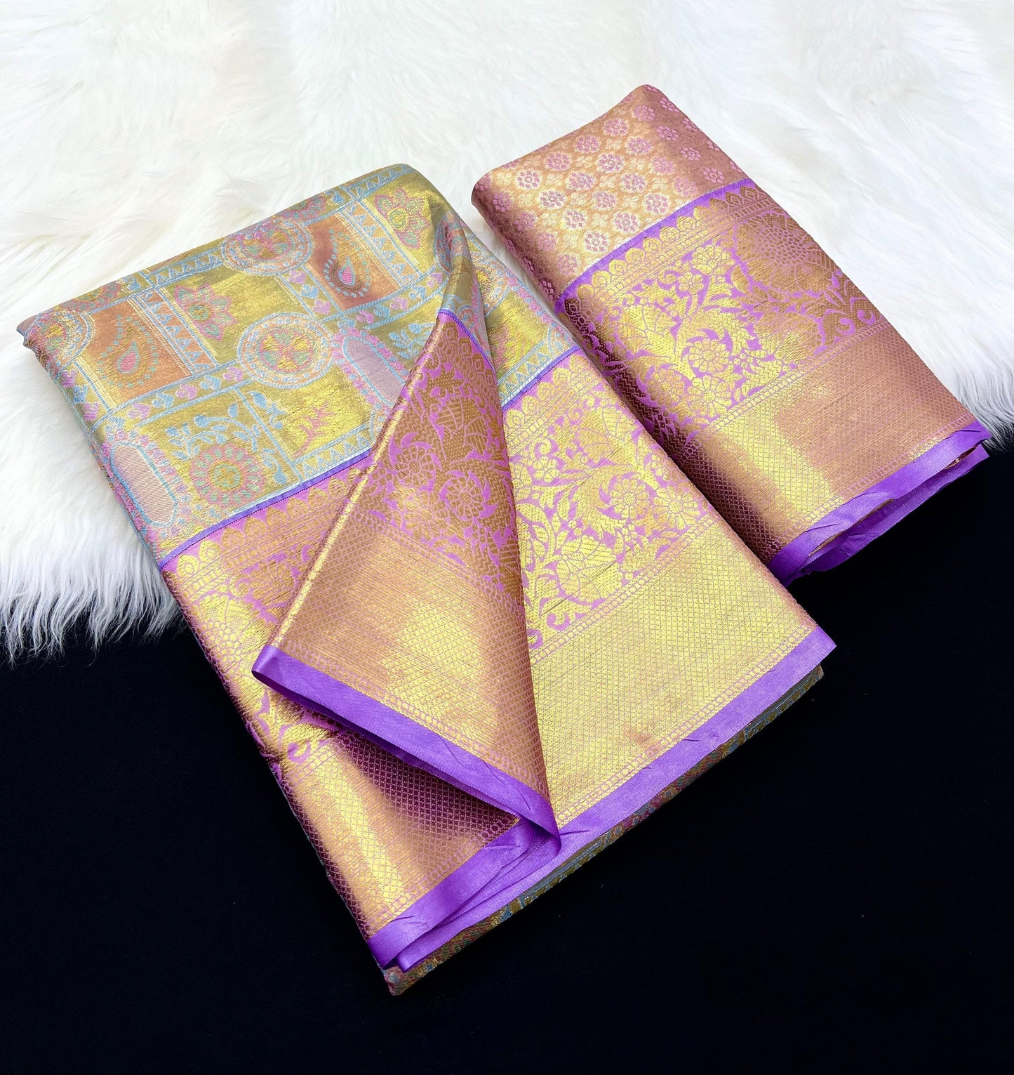 Premium Lavender Gold Dual-Tone Kanjivaram Silk Saree with Brocade Blouse