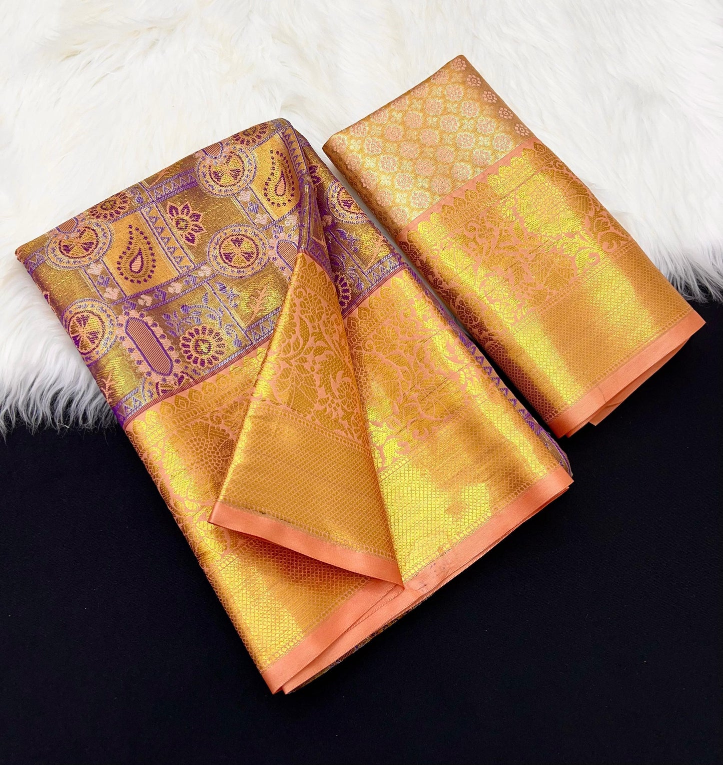 Luxury Mustard & Purple Kanjivaram Silk Saree with Rich Brocade Blouse