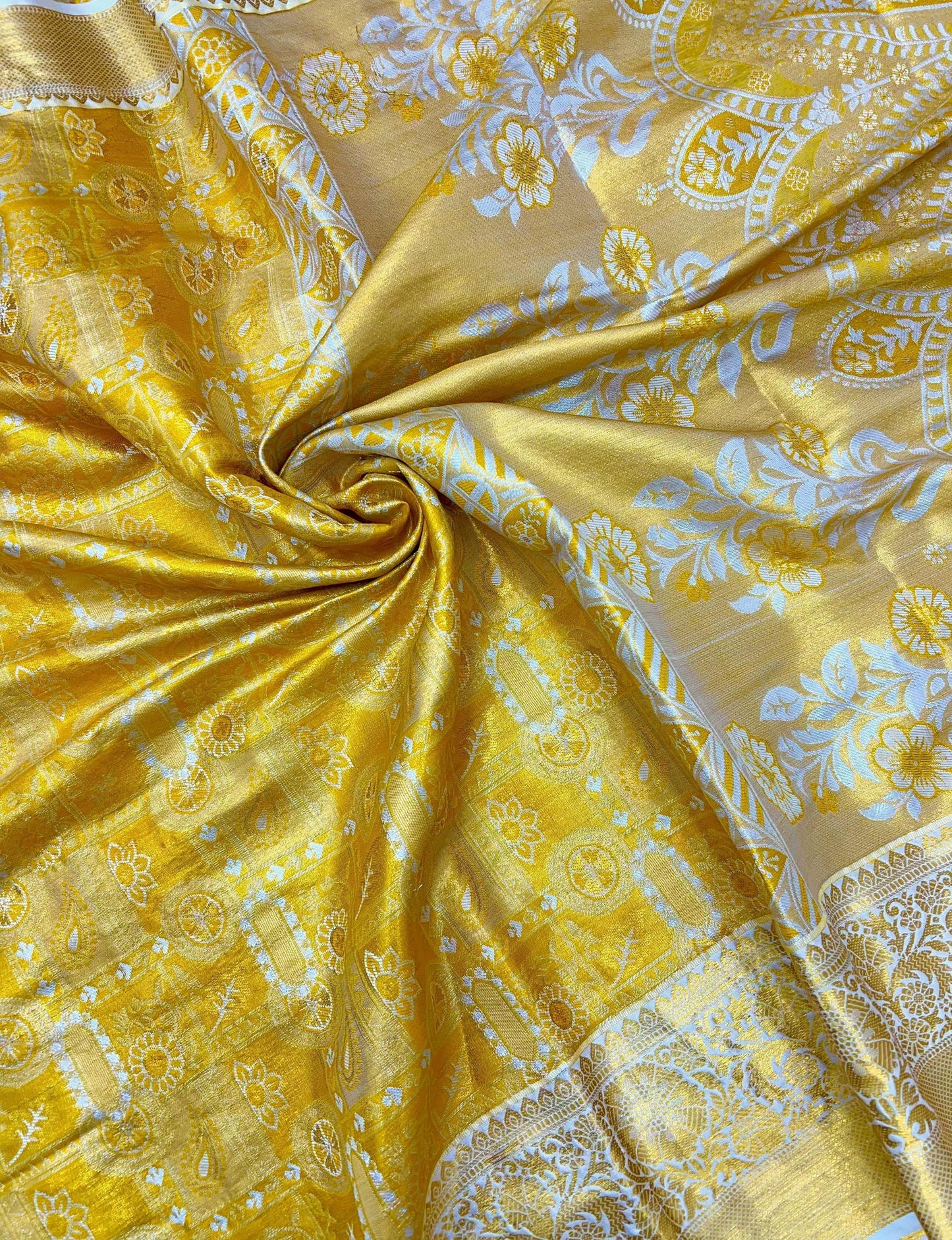 Golden Yellow & Silver Kanjivaram Silk Saree with Brocade Blouse